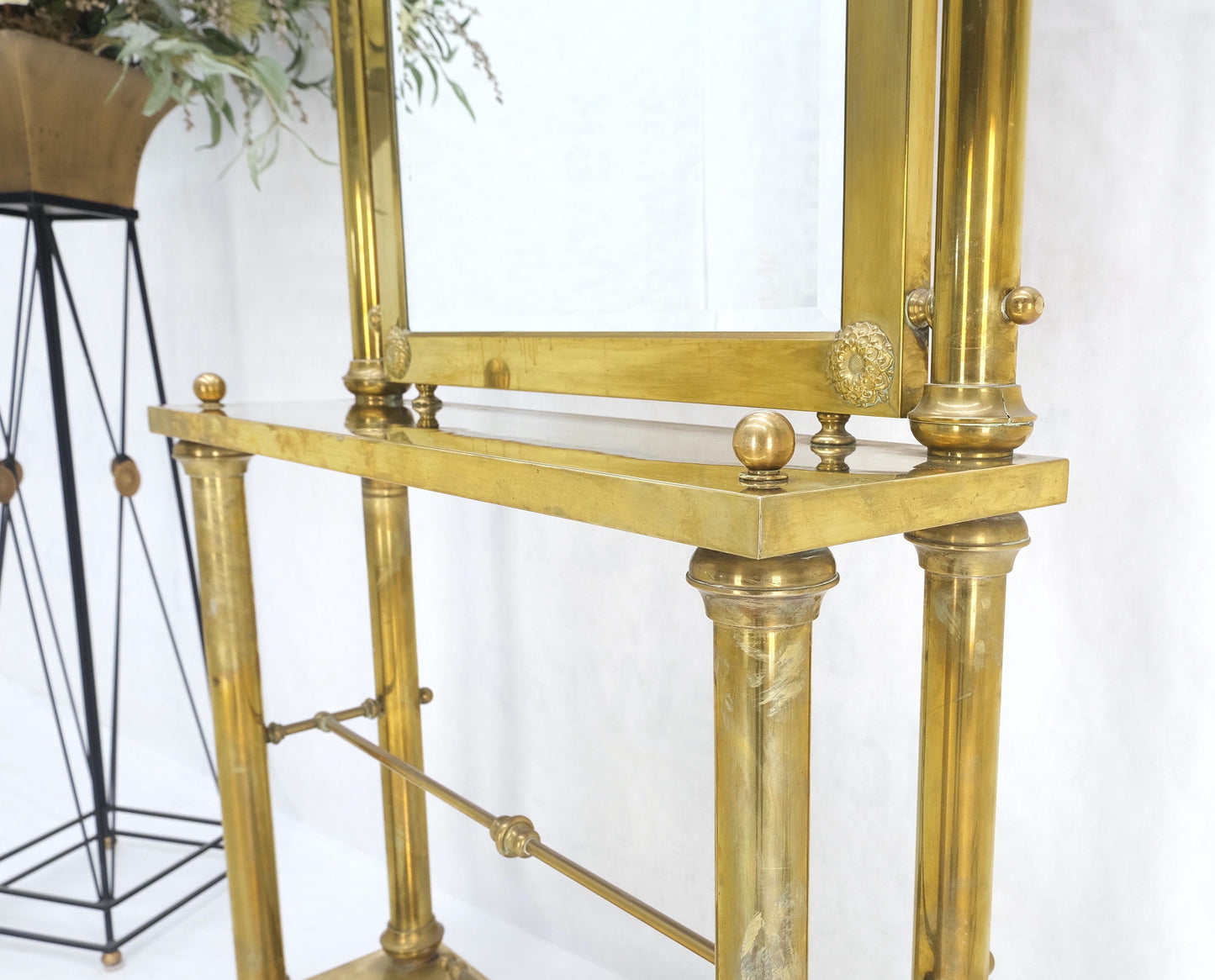 EstablishedLines Solid Brass Entryway Hall Tree Mirror Coat Rack Console Table Claw Feet