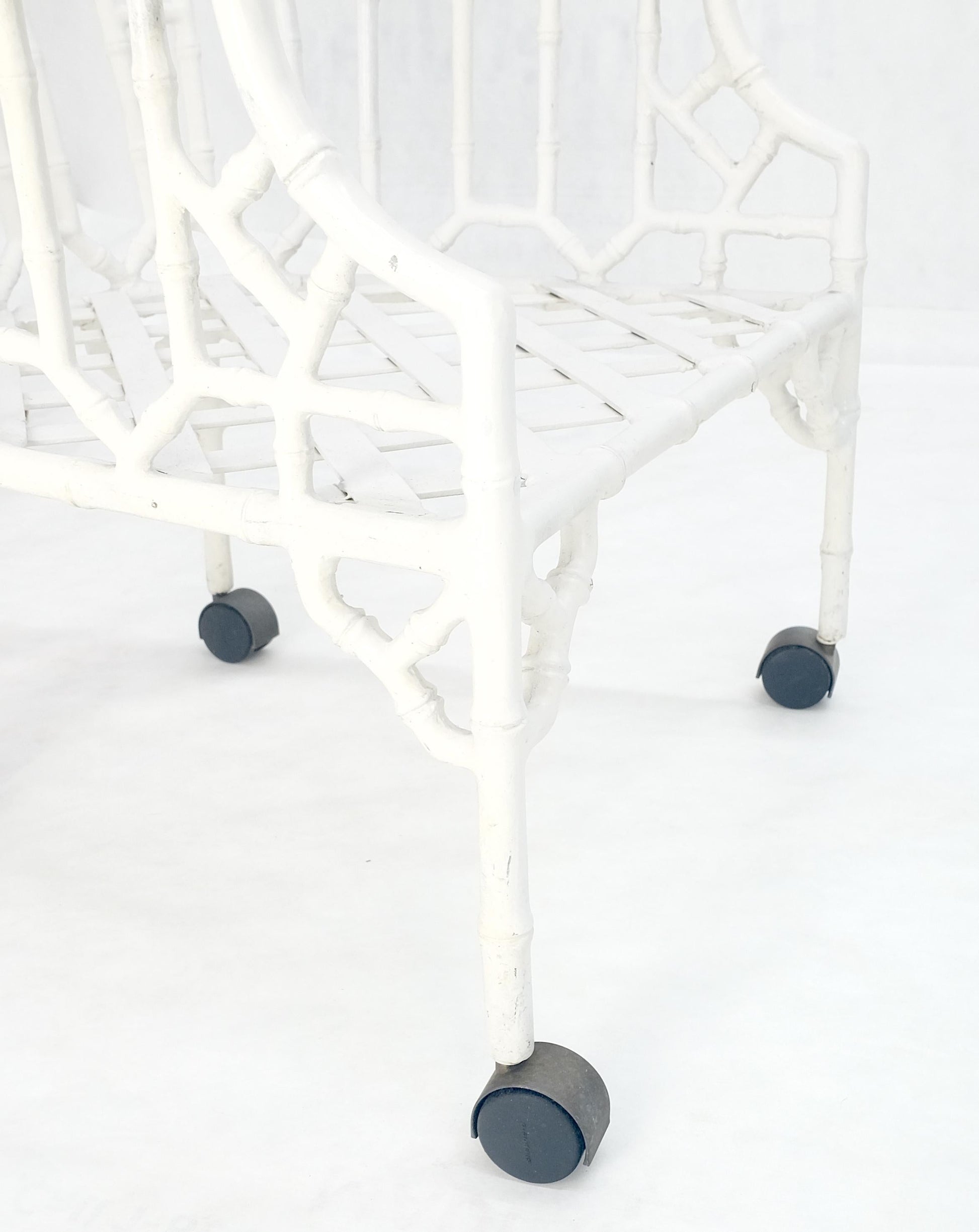 EstablishedLines Cast Aluminum Faux Bamboo 4 Arm Chairs 60" 3/4" Glass Top Dining Table Set MINT!