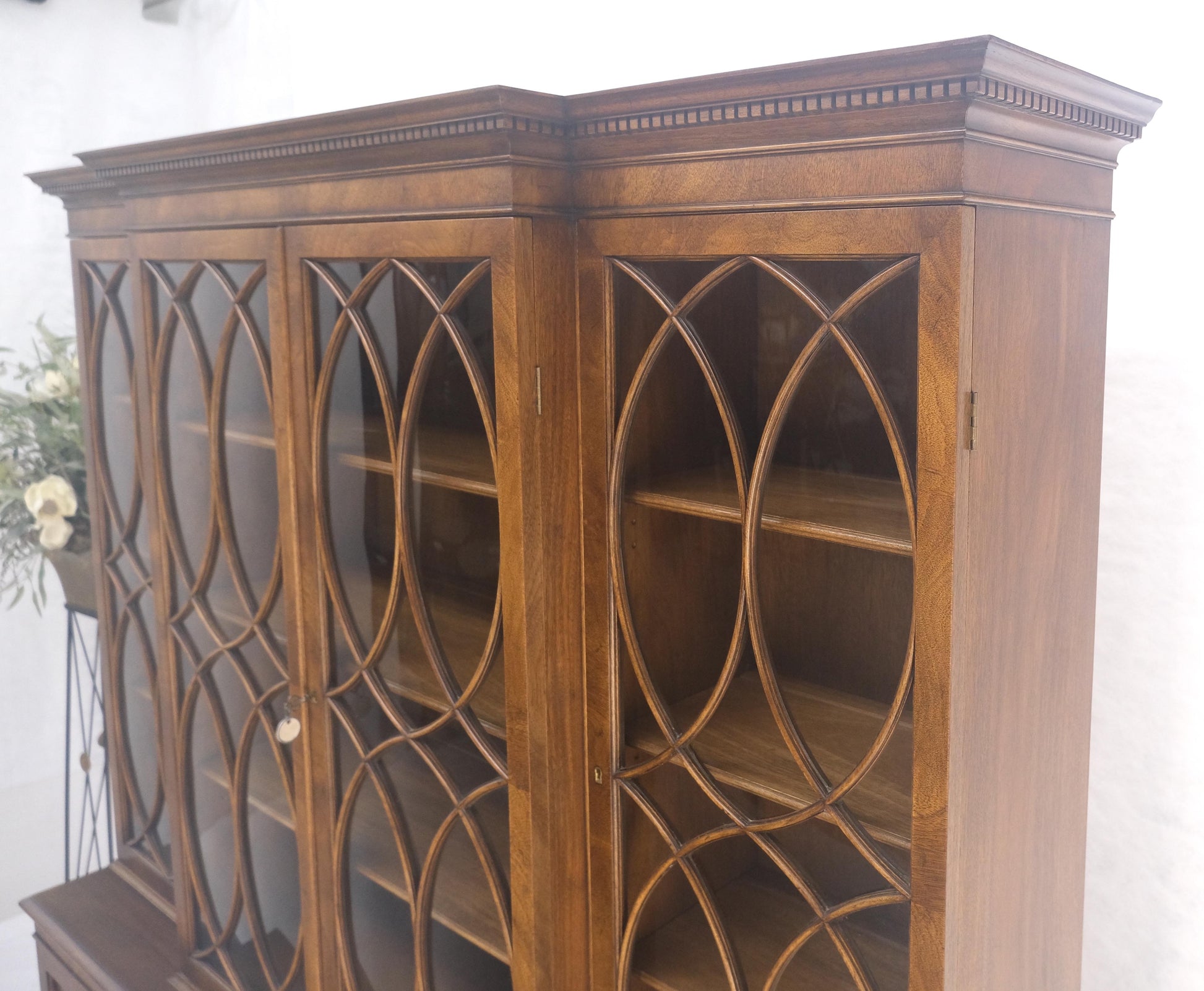EstablishedLines Large Wide Mahogany Individual Bubble Glass Panes Doors Breakfront China Cabinet