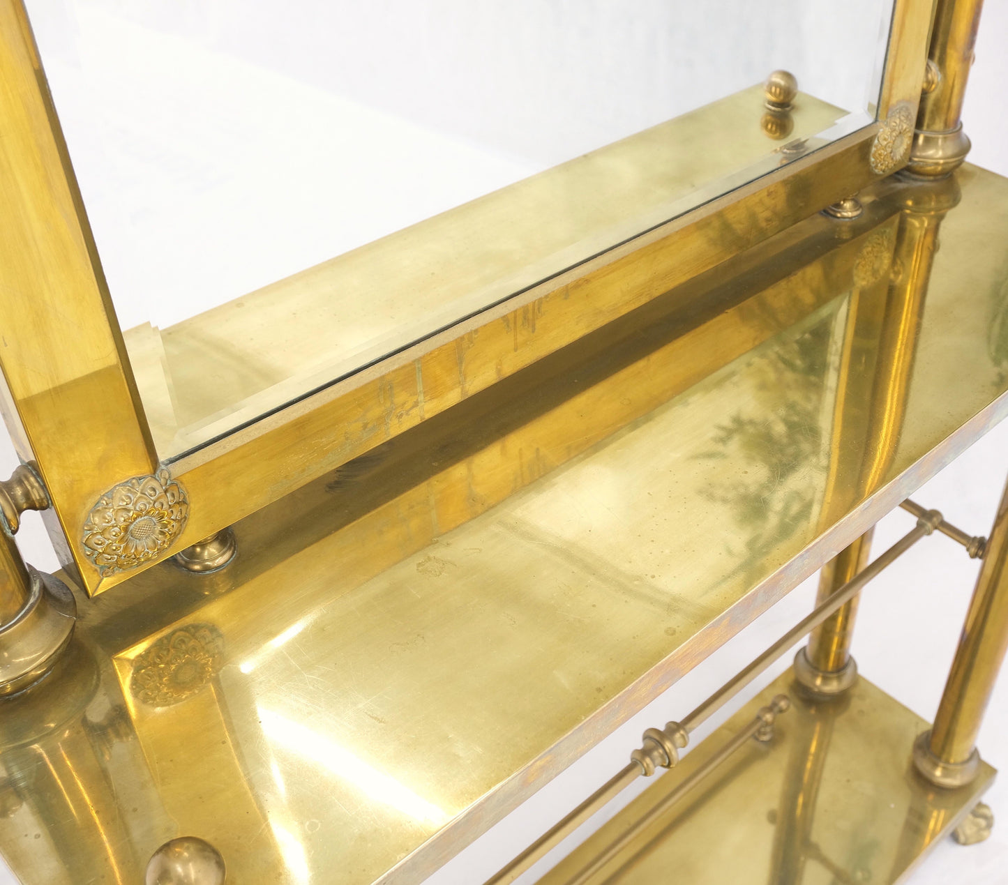 EstablishedLines Solid Brass Entryway Hall Tree Mirror Coat Rack Console Table Claw Feet