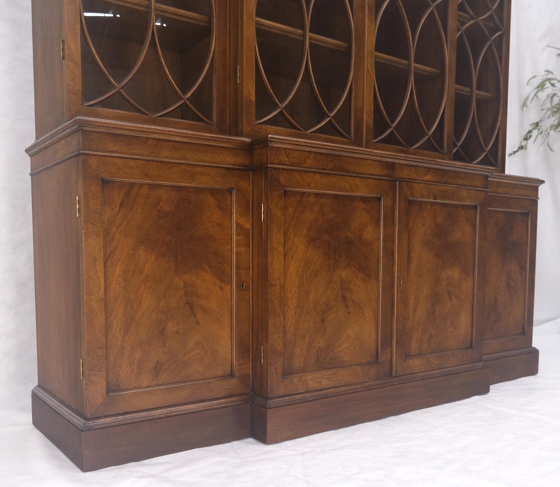 EstablishedLines Large Wide Mahogany Individual Bubble Glass Panes Doors Breakfront China Cabinet