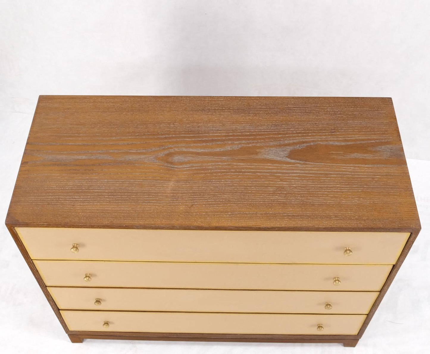 EstablishedLines Cerused Medium Brown Embossed Leather Fronts 4 Drawers Dresser Bachelor Chest