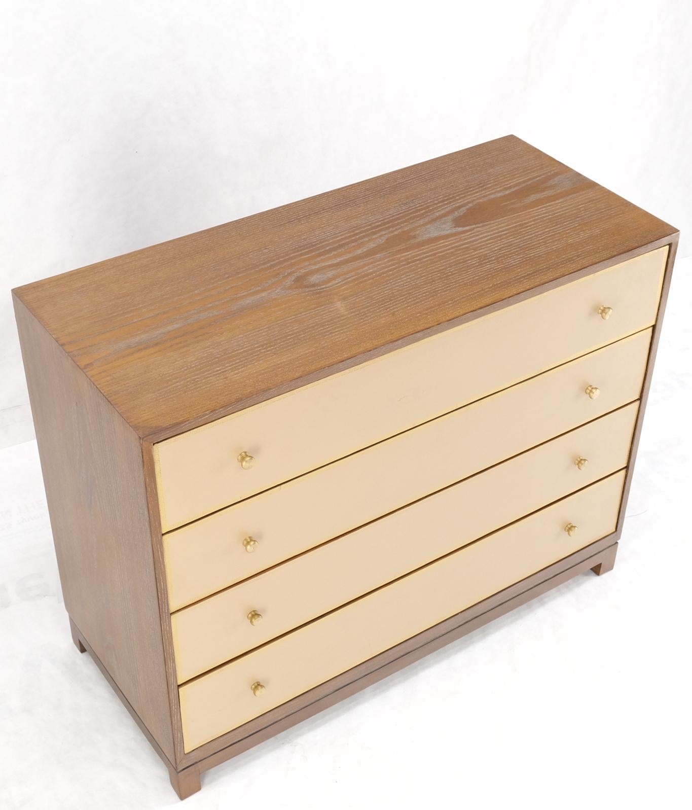 EstablishedLines Cerused Medium Brown Embossed Leather Fronts 4 Drawers Dresser Bachelor Chest