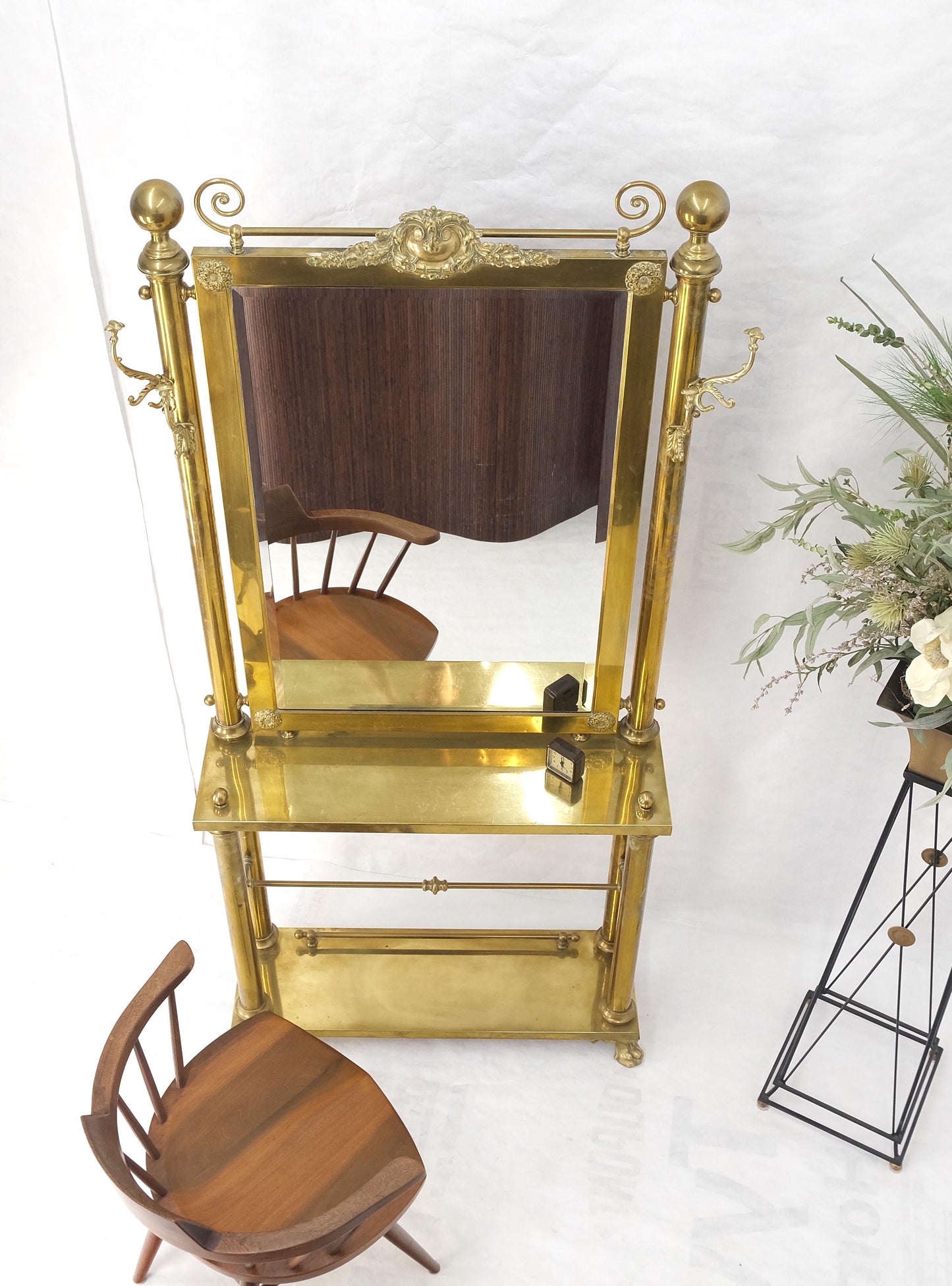 EstablishedLines Solid Brass Entryway Hall Tree Mirror Coat Rack Console Table Claw Feet