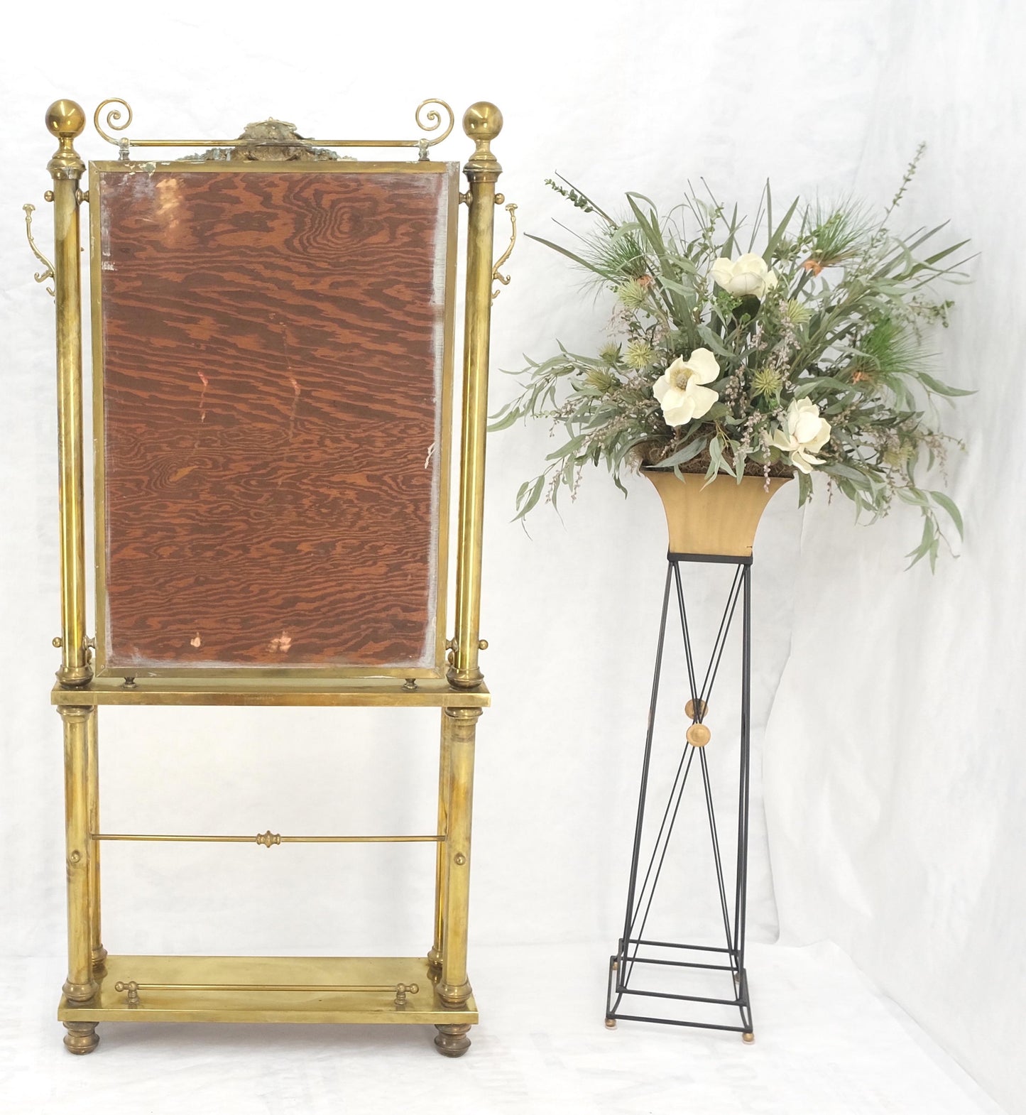 EstablishedLines Solid Brass Entryway Hall Tree Mirror Coat Rack Console Table Claw Feet