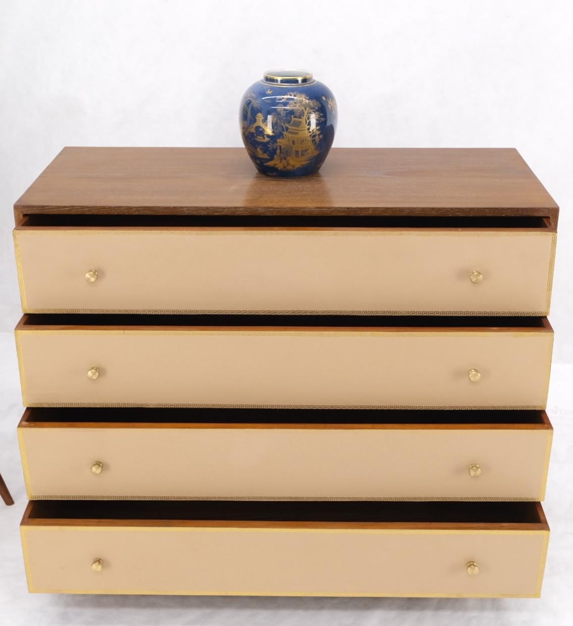 EstablishedLines Cerused Medium Brown Embossed Leather Fronts 4 Drawers Dresser Bachelor Chest