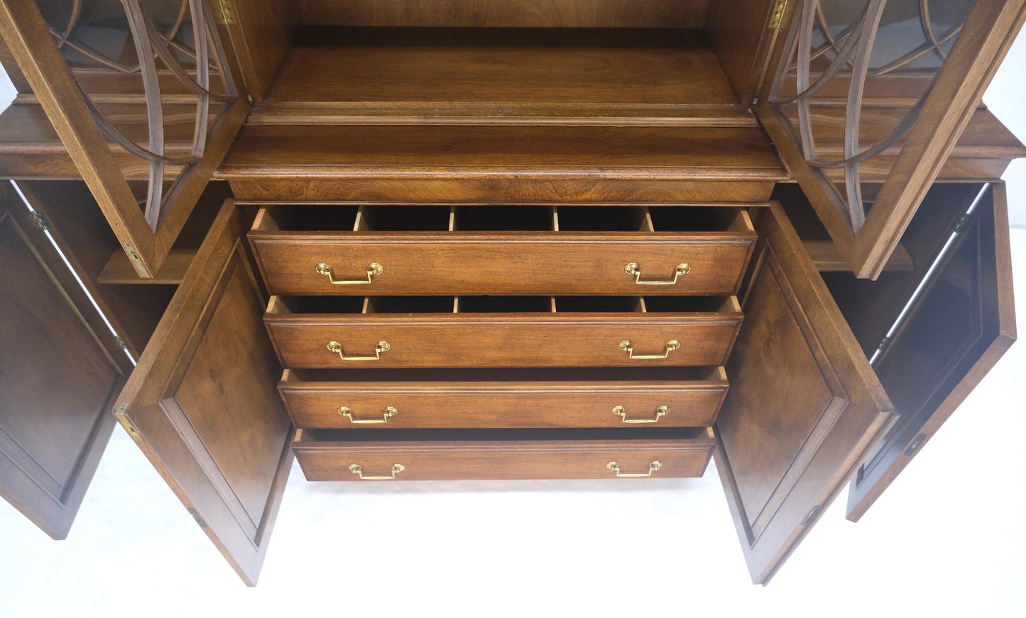 EstablishedLines Large Wide Mahogany Individual Bubble Glass Panes Doors Breakfront China Cabinet