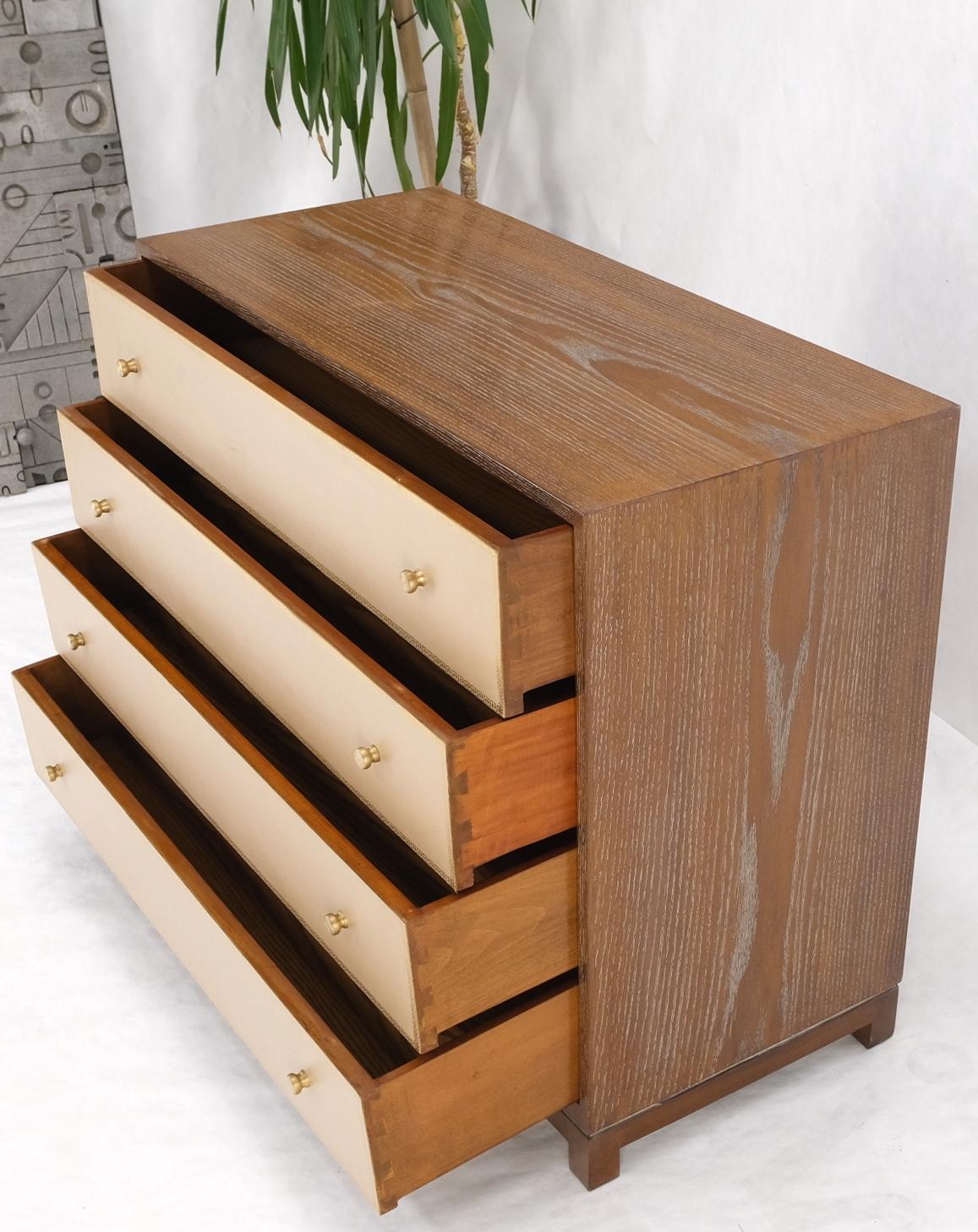EstablishedLines Cerused Medium Brown Embossed Leather Fronts 4 Drawers Dresser Bachelor Chest