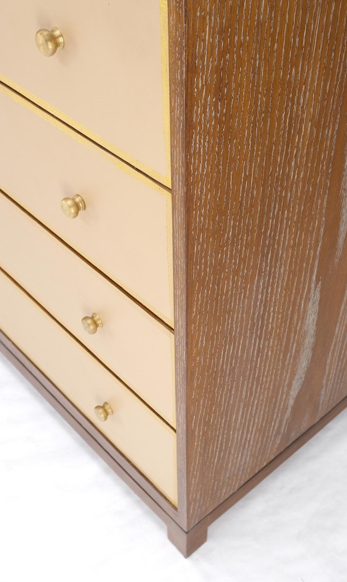 EstablishedLines Cerused Medium Brown Embossed Leather Fronts 4 Drawers Dresser Bachelor Chest