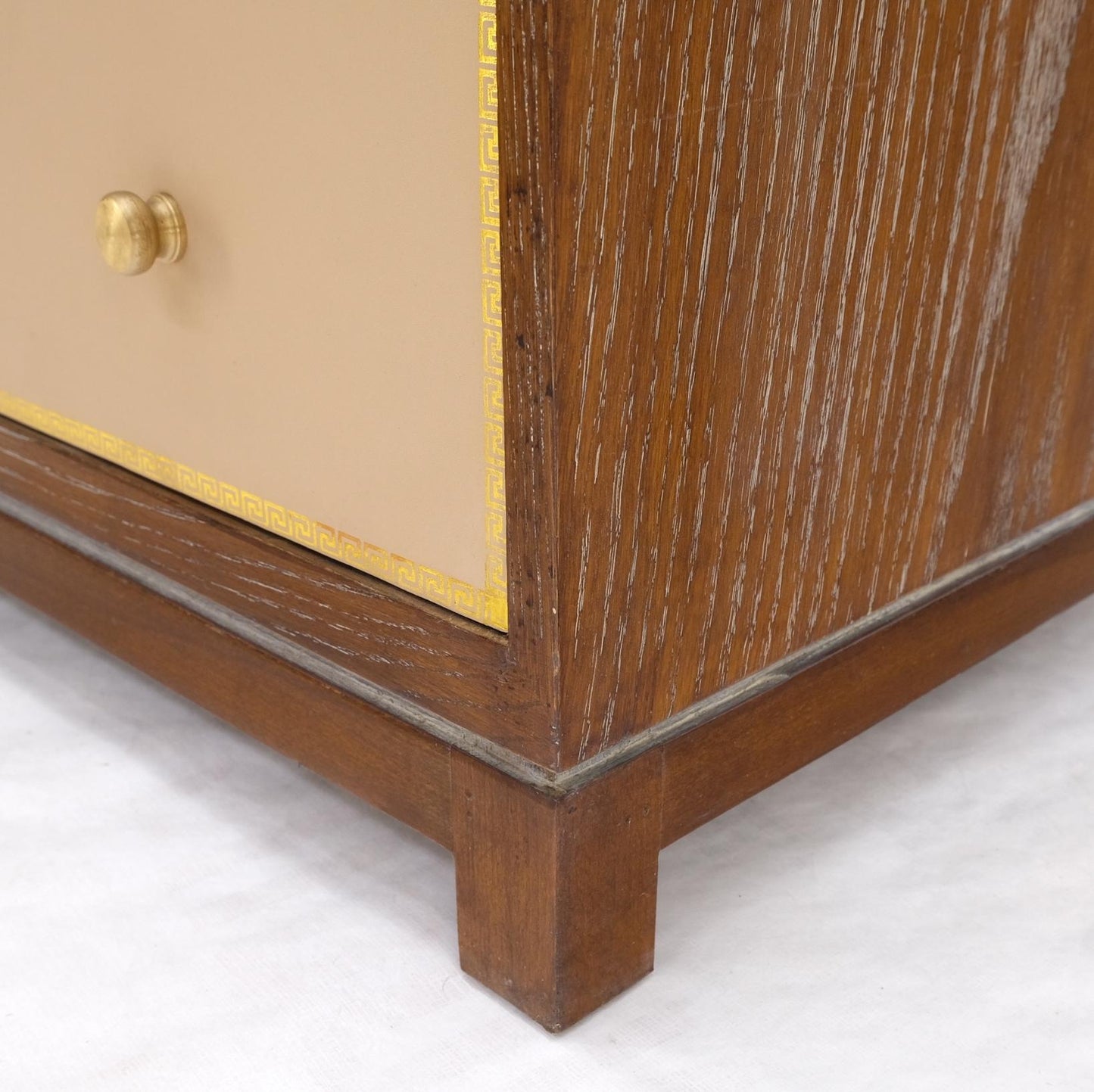 EstablishedLines Cerused Medium Brown Embossed Leather Fronts 4 Drawers Dresser Bachelor Chest