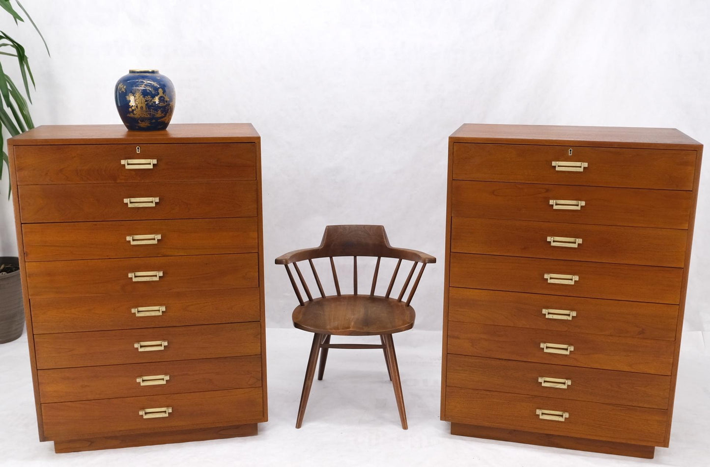 EstablishedLines Pair Tall 8 Drawers Studio Made Solid Teak Dovetail Joints Chests Dressers MINT