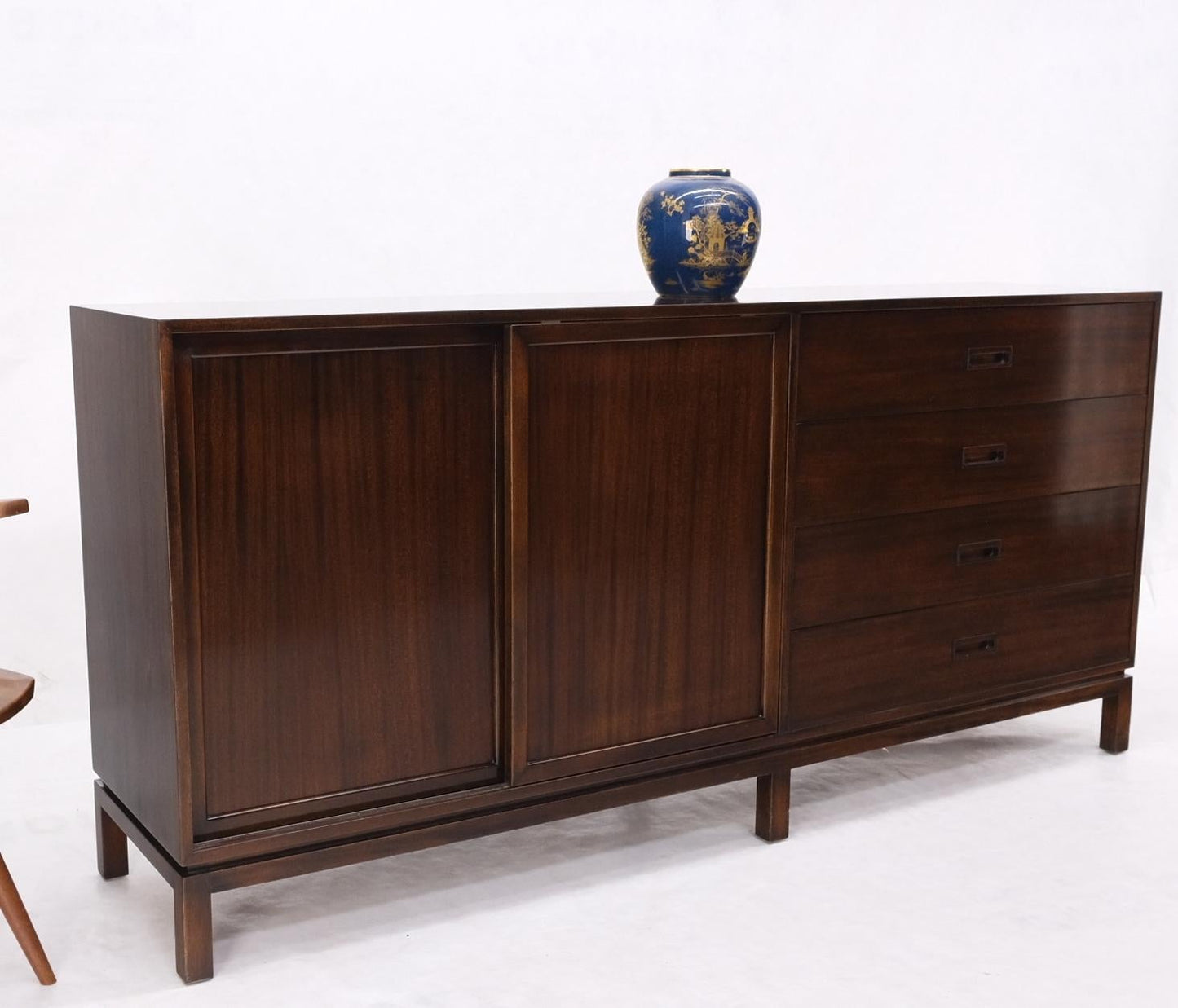 EstablishedLines Espresso Harvey Probber Sliding Doors Compartment 12 Drawers Credenza Dresser