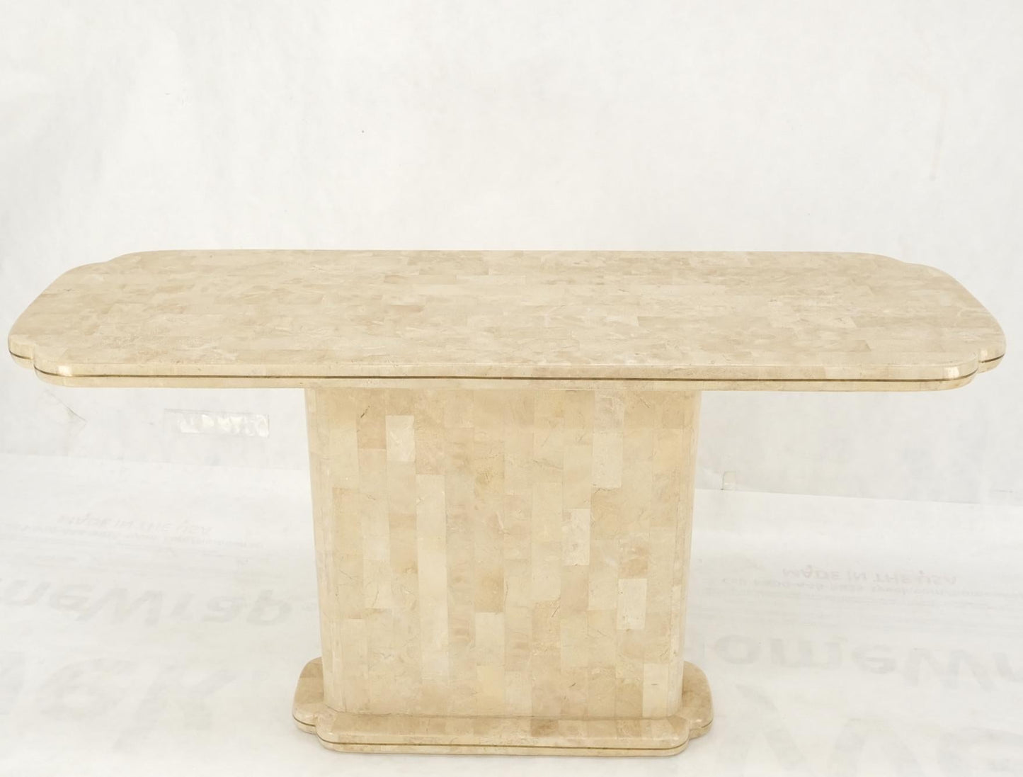 EstablishedLines Tessellated Stone Brass Inlay Clove Pattern Ends Sofa Console Table MINT
