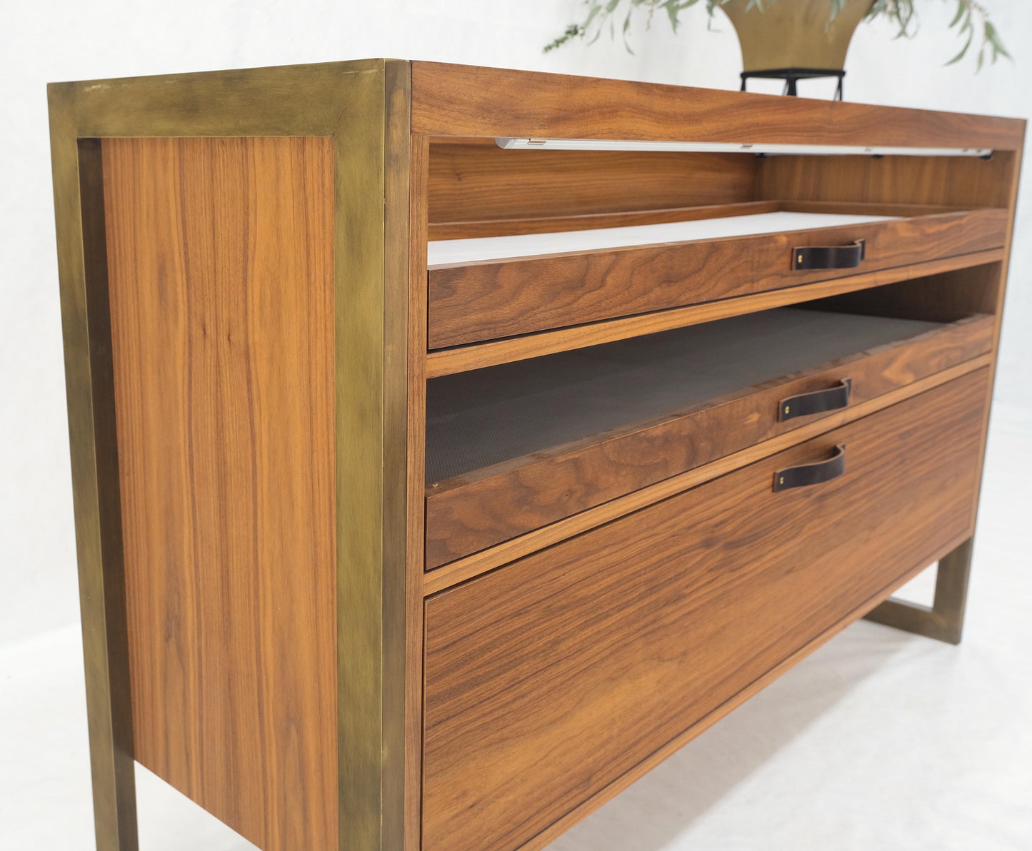 EstablishedLines Unusual Mid-Century Modern Solid Walnut Console Sofa Table with Drawers Mint!