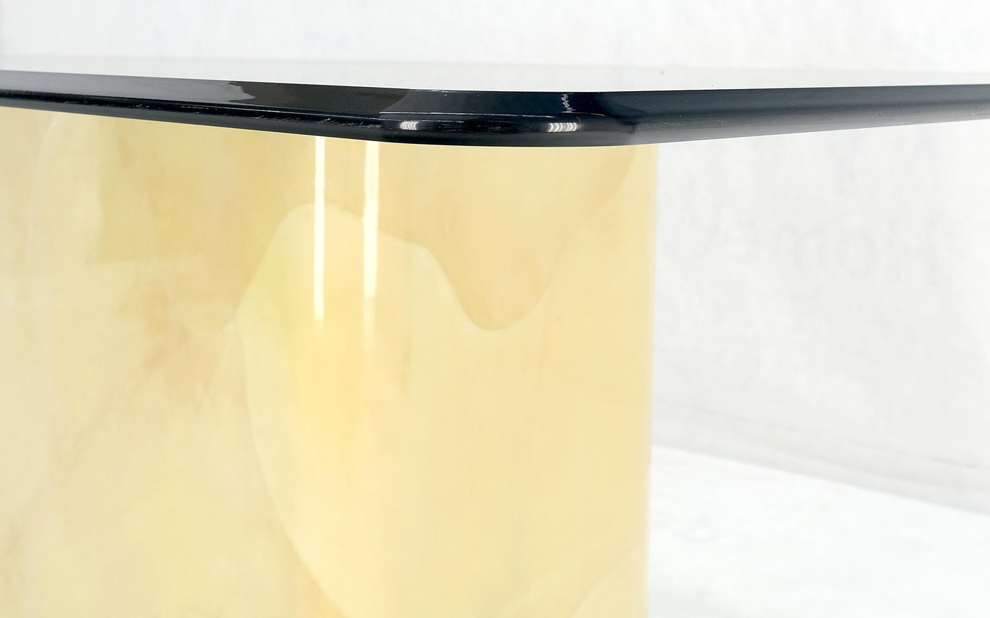EstablishedLines Parchment Goat Skin Leather Single Base 3/4" Glass Top Rectangle Dining Table