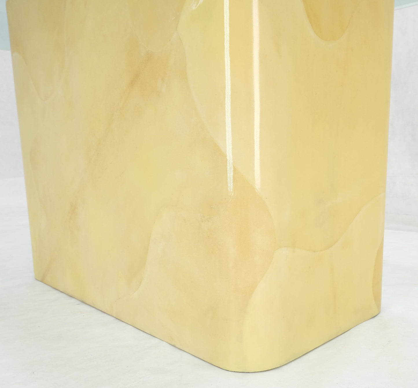 EstablishedLines Parchment Goat Skin Leather Single Base 3/4" Glass Top Rectangle Dining Table