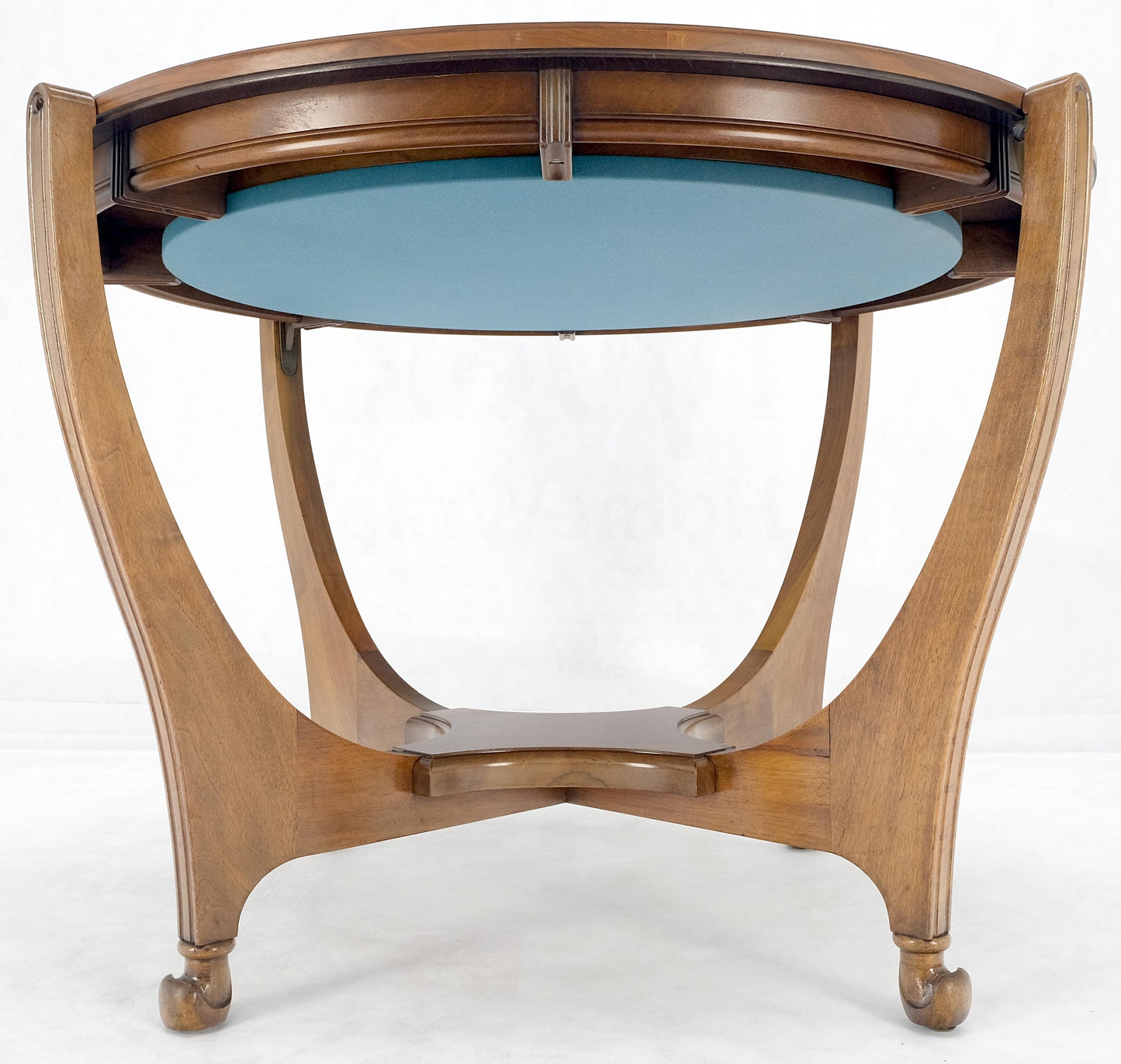 EstablishedLines Round Flip Top Art Nouveau Deco Banded Carved Walnut Game Table MINT!