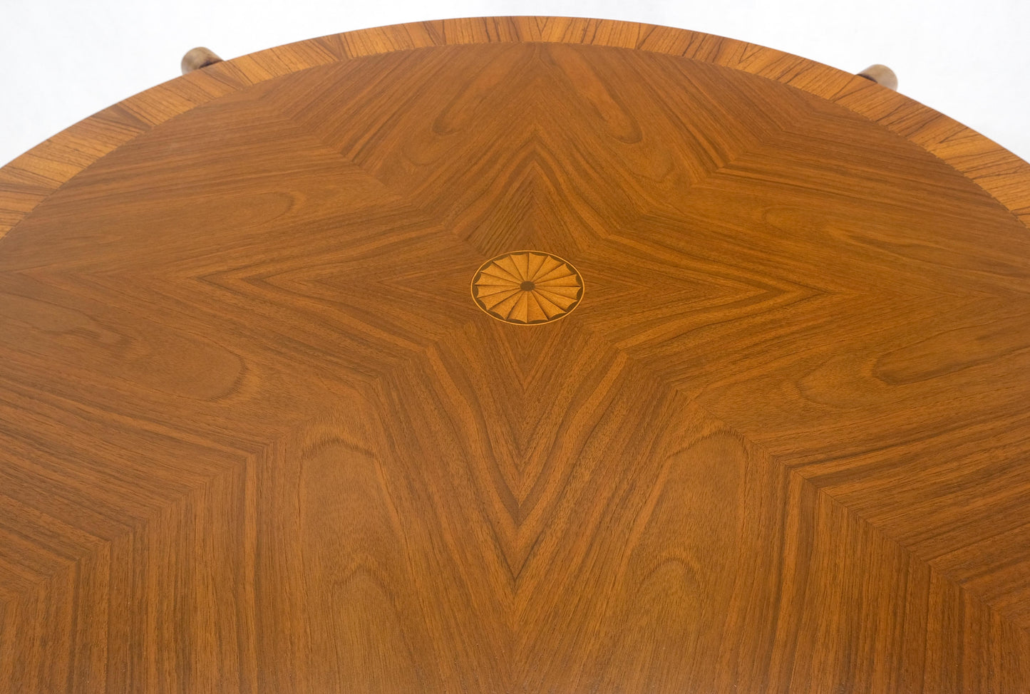 EstablishedLines Round Flip Top Art Nouveau Deco Banded Carved Walnut Game Table MINT!