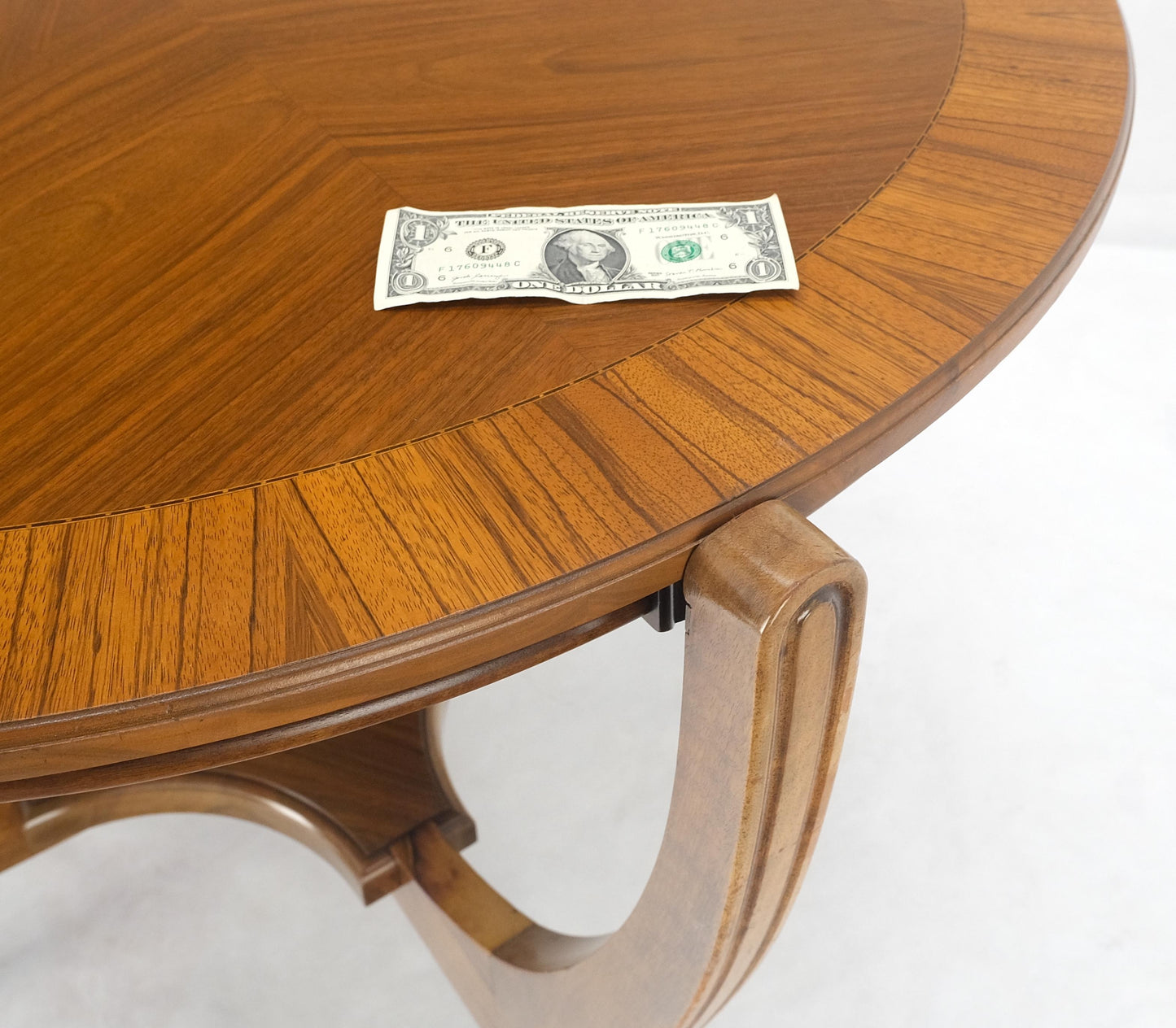 EstablishedLines Round Flip Top Art Nouveau Deco Banded Carved Walnut Game Table MINT!