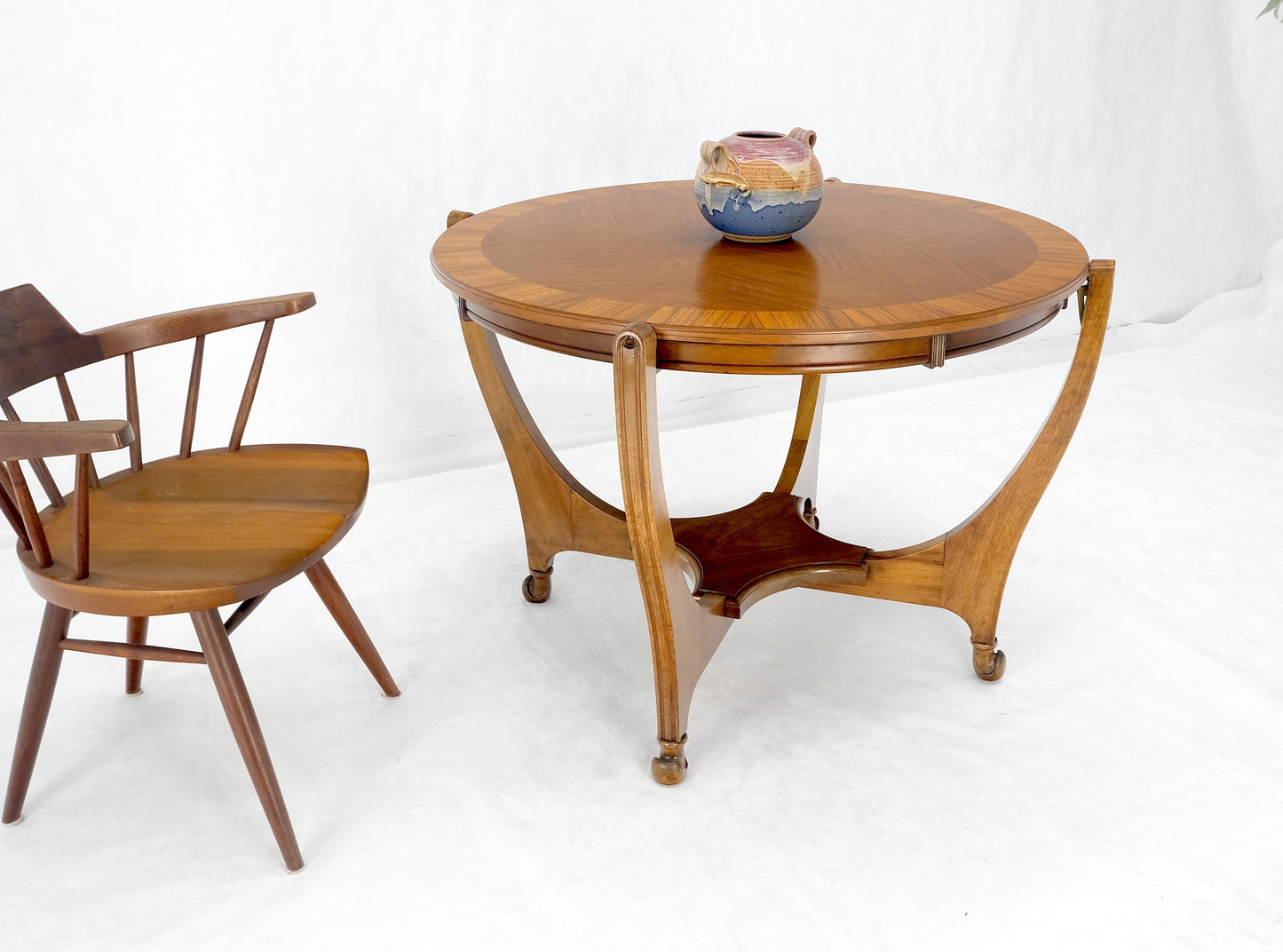 EstablishedLines Round Flip Top Art Nouveau Deco Banded Carved Walnut Game Table MINT!
