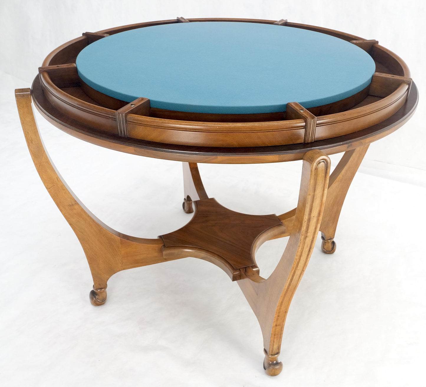 EstablishedLines Round Flip Top Art Nouveau Deco Banded Carved Walnut Game Table MINT!