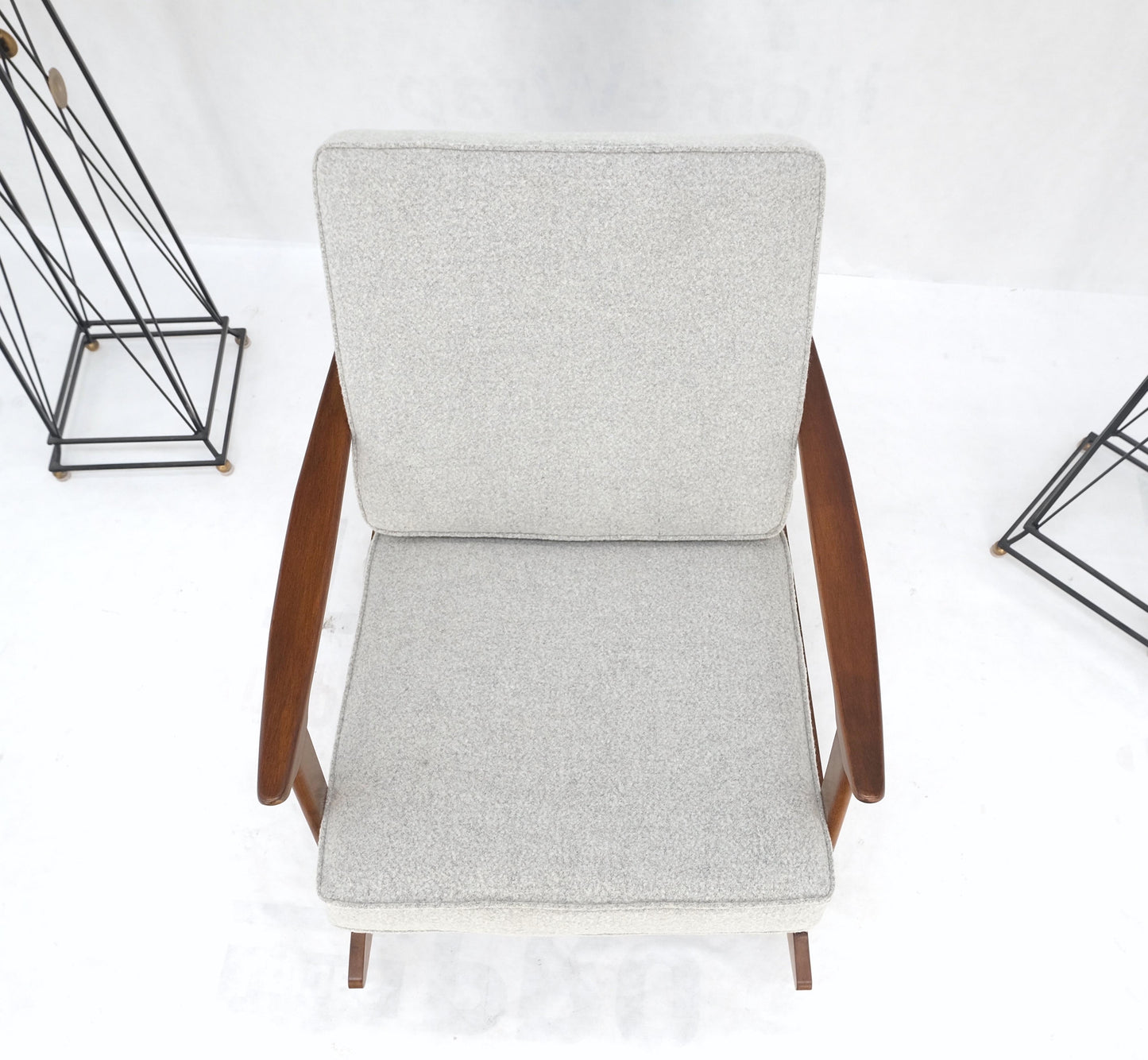 EstablishedLines Danish Mid-Century Modern New Grey Wool Upholstery Rocking Lounge Chair Mint!