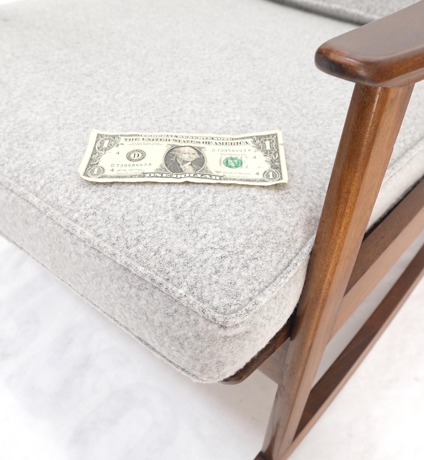 EstablishedLines Danish Mid-Century Modern New Grey Wool Upholstery Rocking Lounge Chair Mint!
