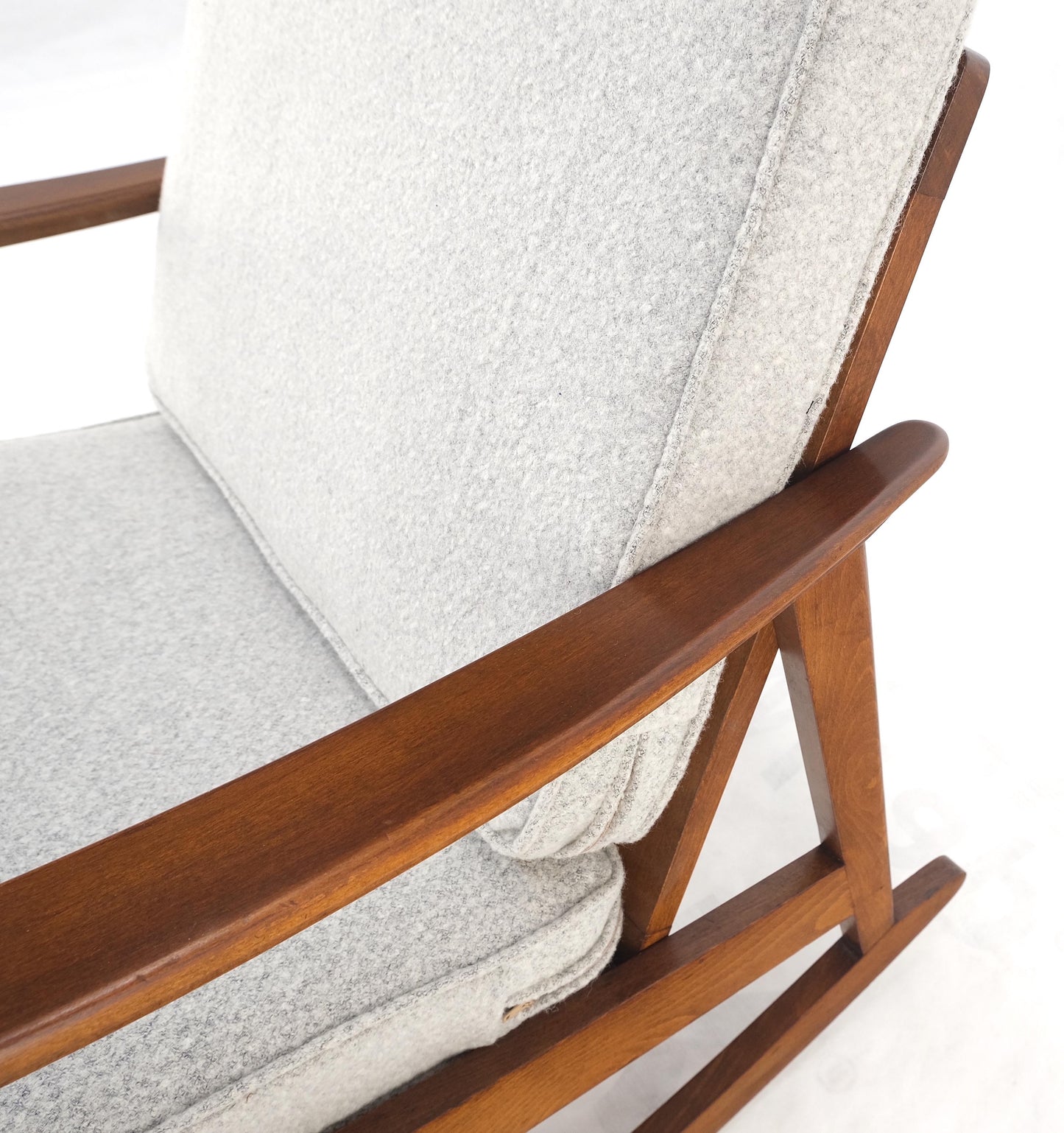 EstablishedLines Danish Mid-Century Modern New Grey Wool Upholstery Rocking Lounge Chair Mint!