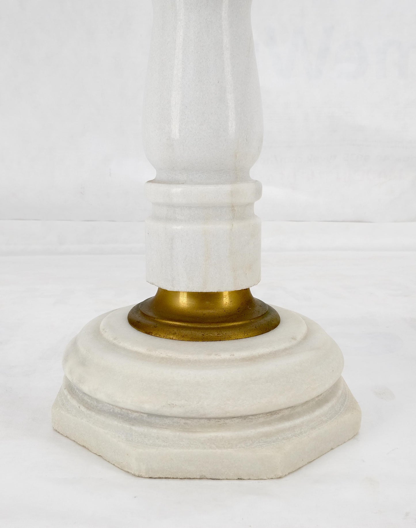 EstablishedLines Pair Brass & Turned White Marble Bases Octagonal Tops Columns Pedestals MINT!