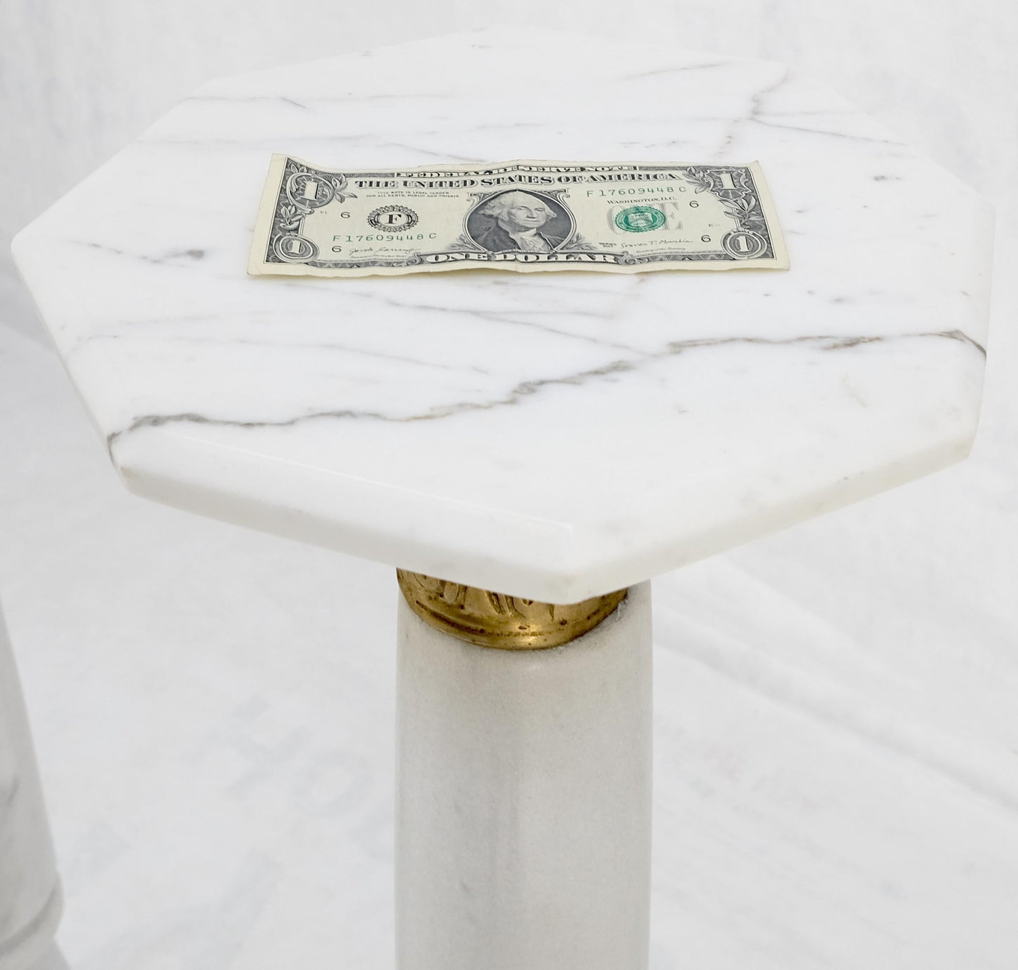 EstablishedLines Pair Brass & Turned White Marble Bases Octagonal Tops Columns Pedestals MINT!