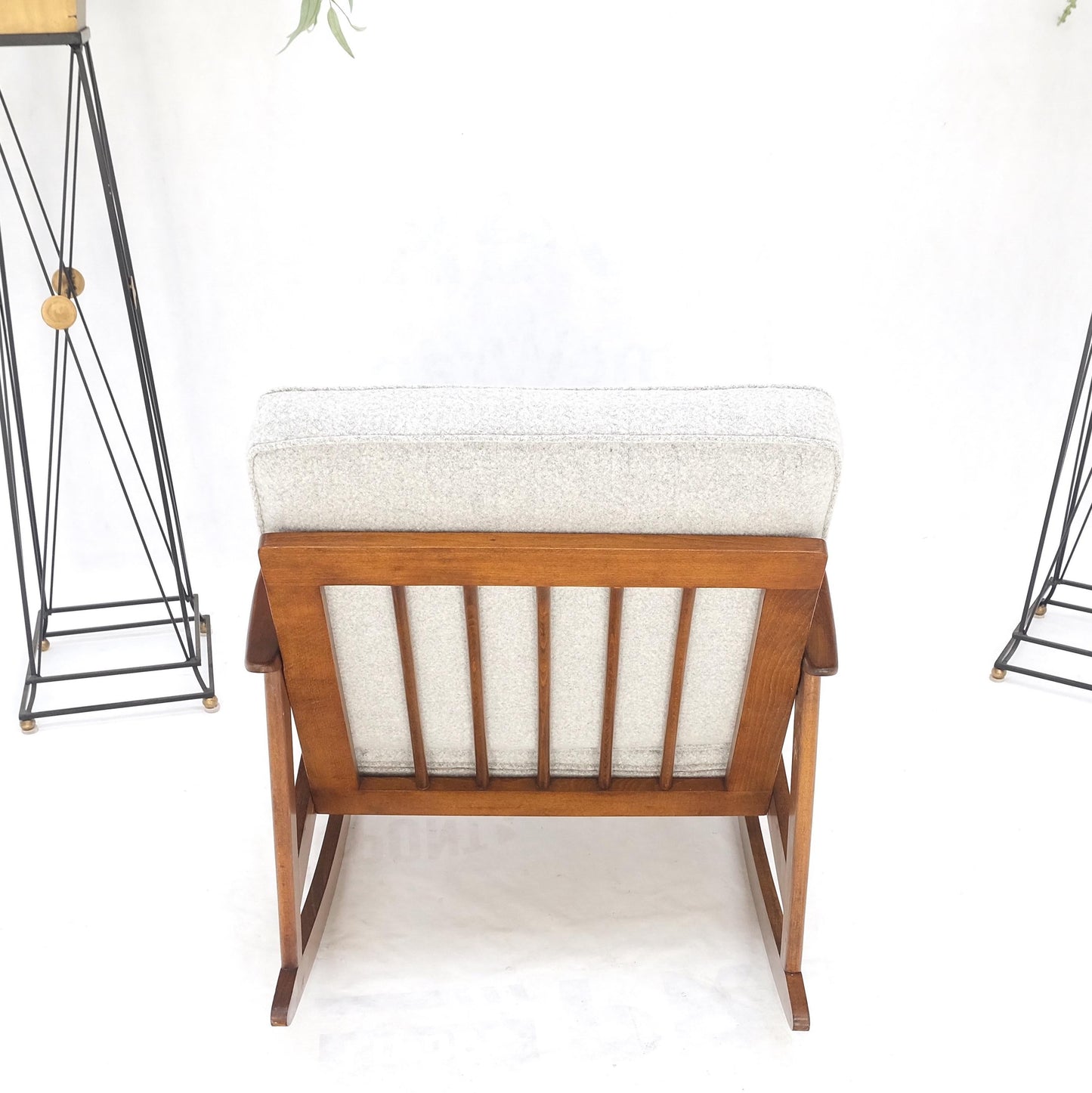 EstablishedLines Danish Mid-Century Modern New Grey Wool Upholstery Rocking Lounge Chair Mint!
