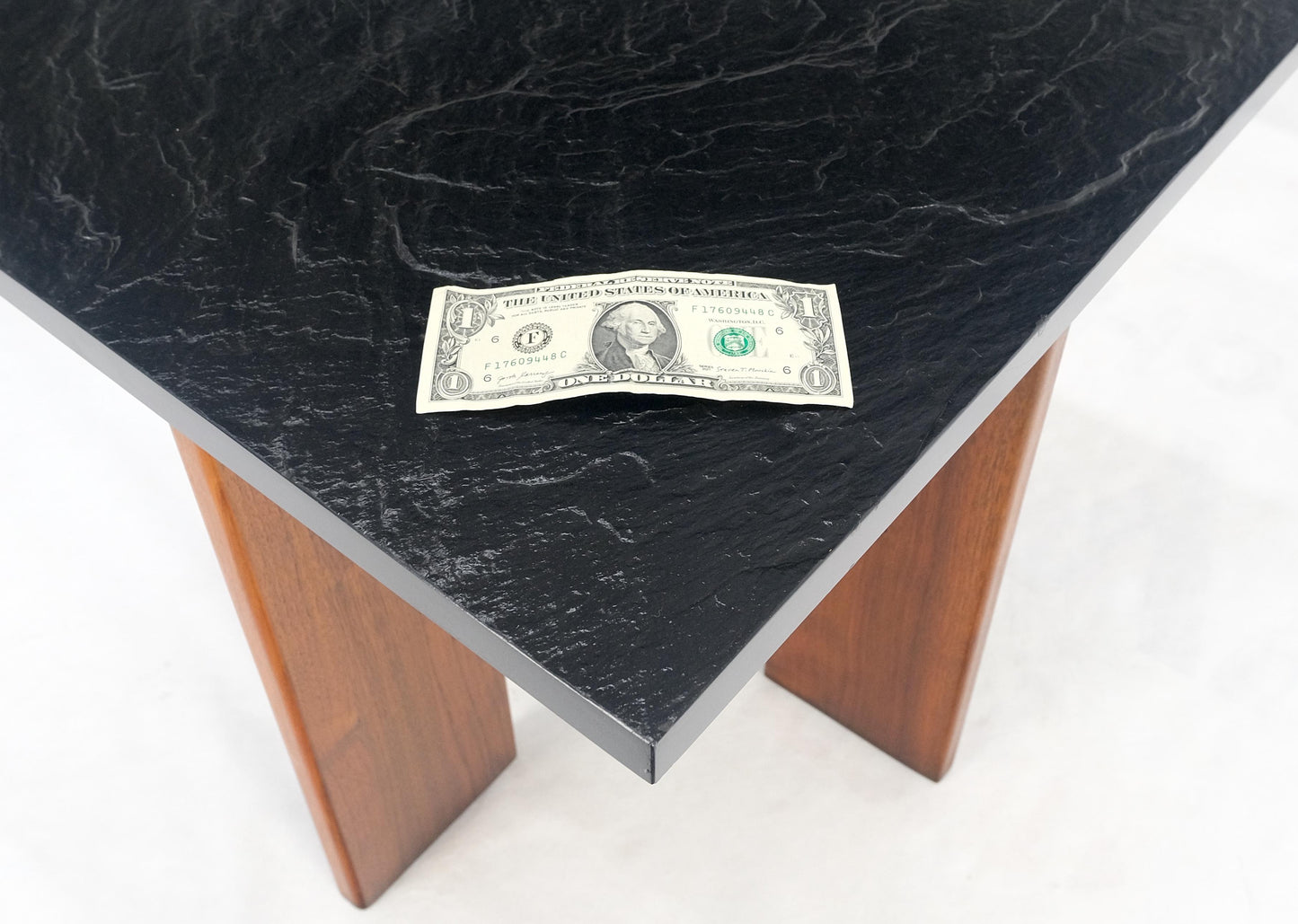 EstablishedLines Pair of Adrian Pearsall Walnut Bases Slate Like Tops End Side Tables Stands MINT