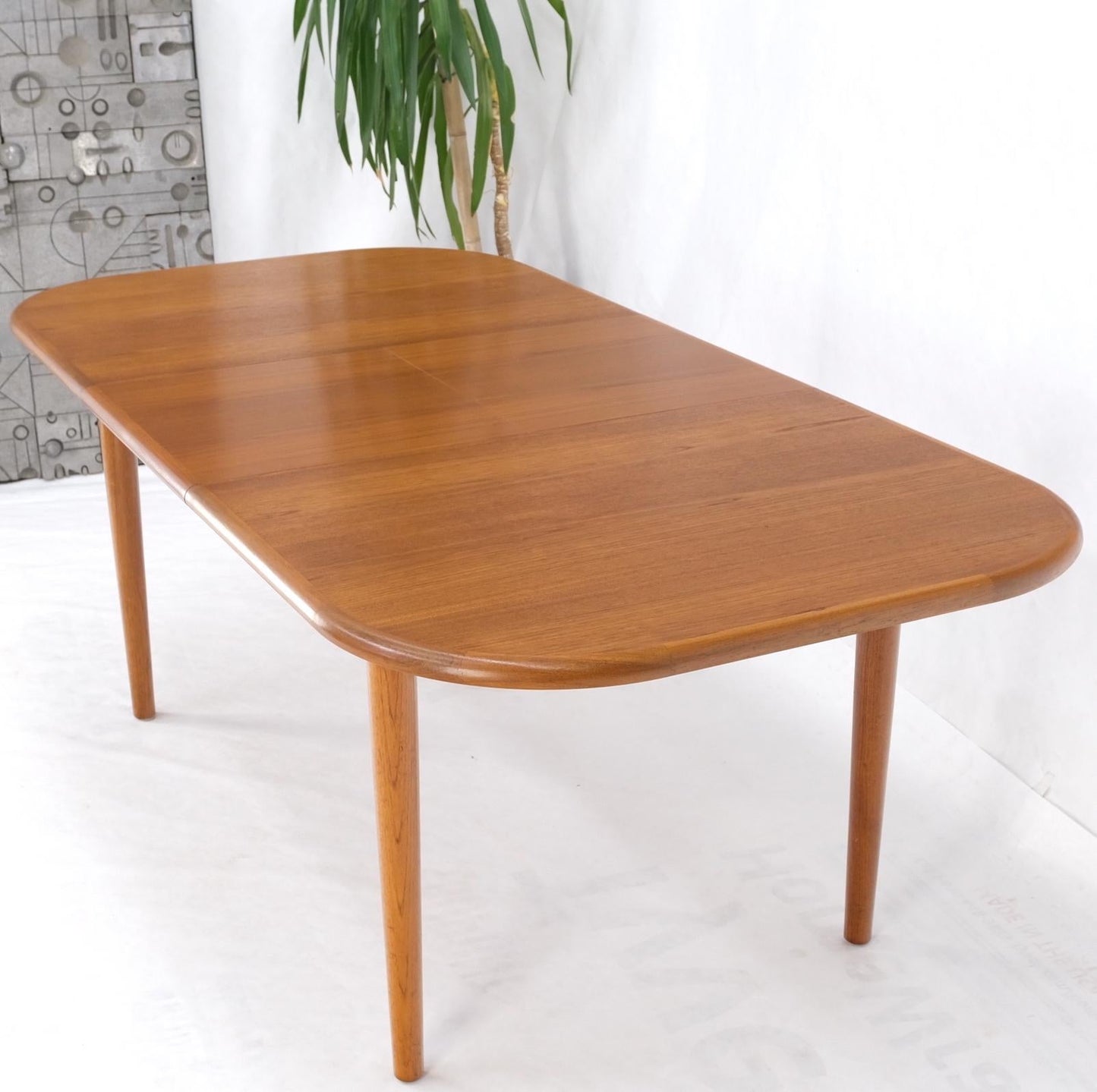 EstablishedLines Danish Teak Rounded Corners Rectangle Dining Table One Hide Away Board Leaf Mint