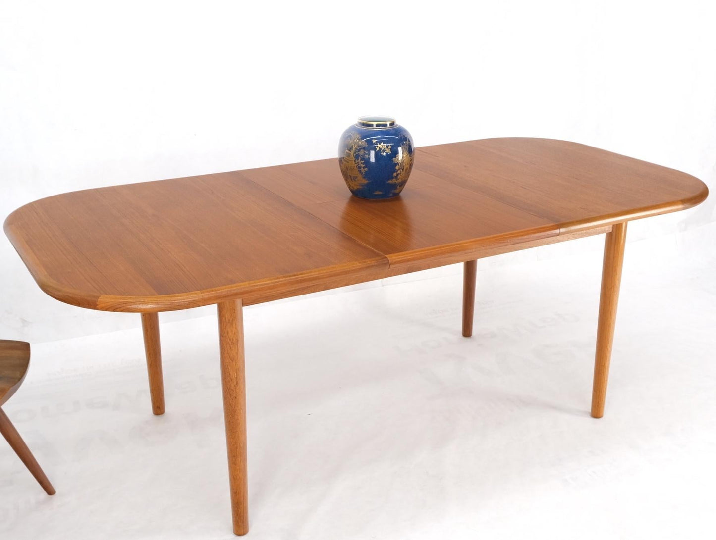 EstablishedLines Danish Teak Rounded Corners Rectangle Dining Table One Hide Away Board Leaf Mint