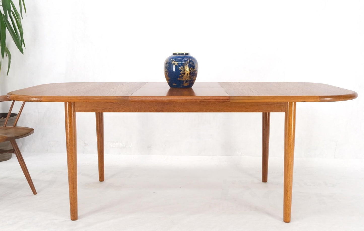 EstablishedLines Danish Teak Rounded Corners Rectangle Dining Table One Hide Away Board Leaf Mint