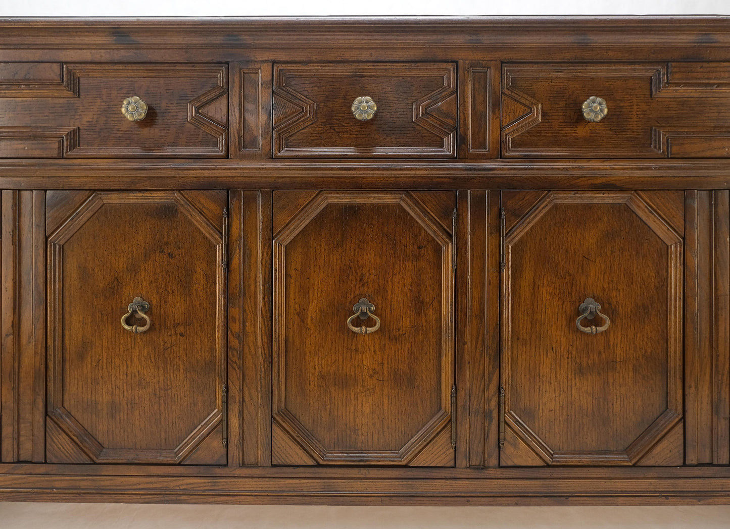 EstablishedLines Henredon Spanish Colonial Country French Oak & Brass Hardware Long Dresser MINT