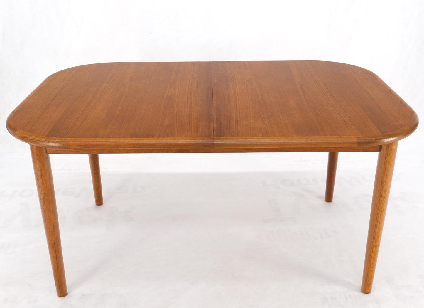 EstablishedLines Danish Teak Rounded Corners Rectangle Dining Table One Hide Away Board Leaf Mint