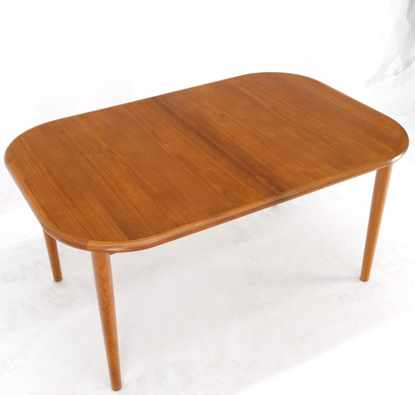 EstablishedLines Danish Teak Rounded Corners Rectangle Dining Table One Hide Away Board Leaf Mint