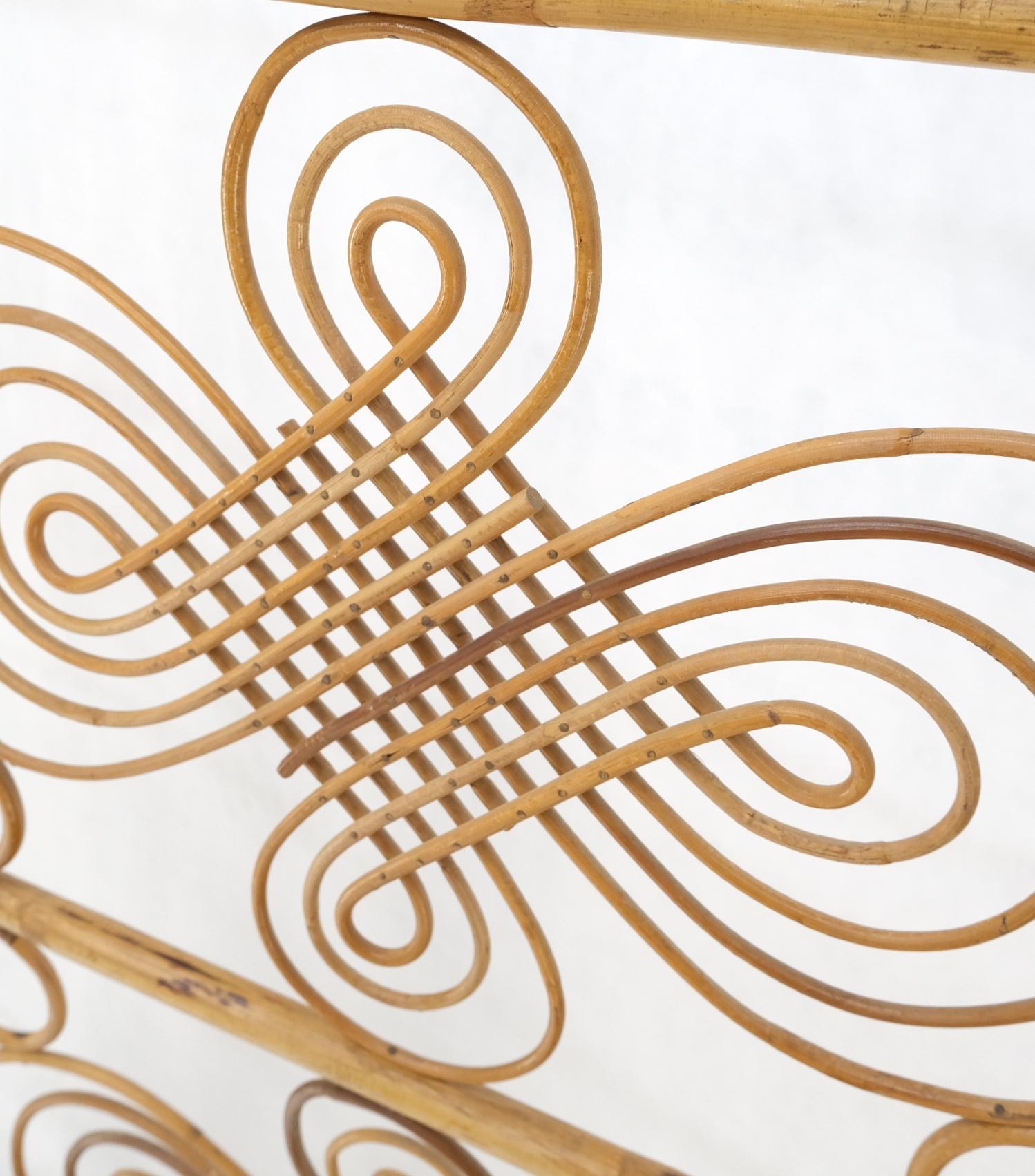 EstablishedLines Mid Century Stunning Pattern Three Panel Bamboo Rattan Room Divider Screen Mint