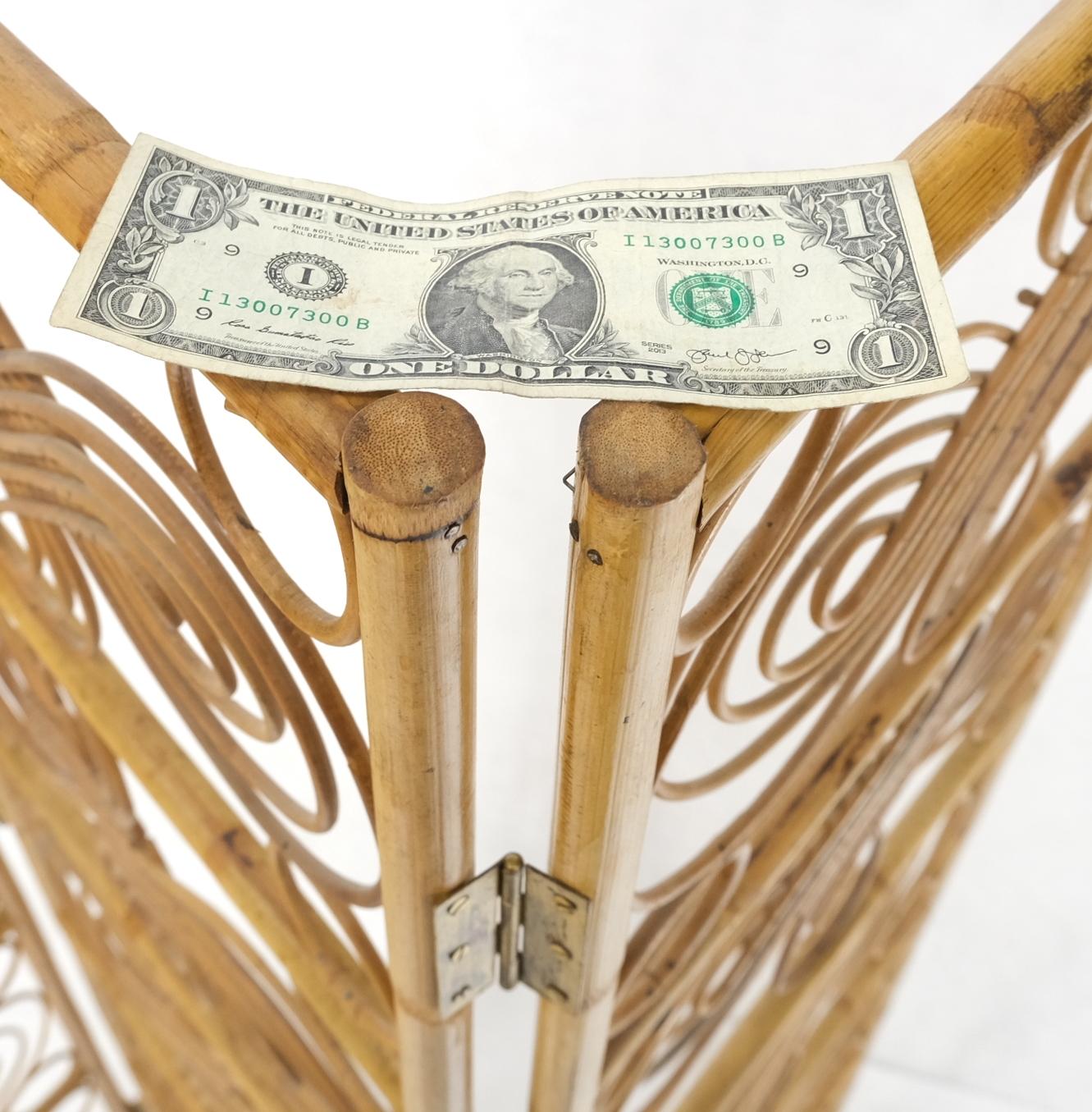 EstablishedLines Mid Century Stunning Pattern Three Panel Bamboo Rattan Room Divider Screen Mint