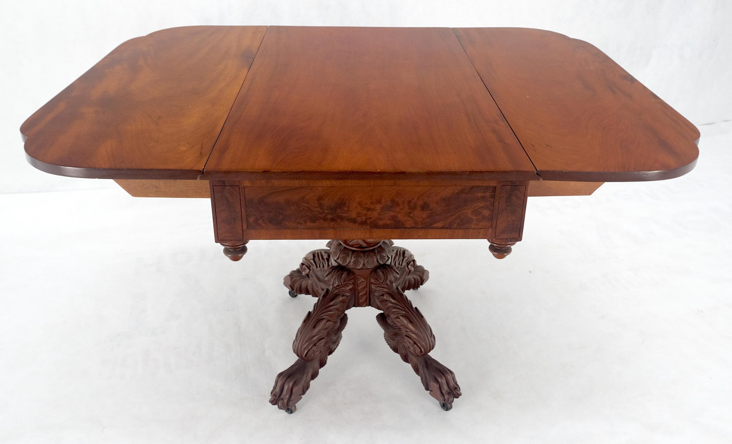 EstablishedLines Solid Mahogany Heavily Fine Carved Base Folding Drop Leaf Pembroke Table MINT!
