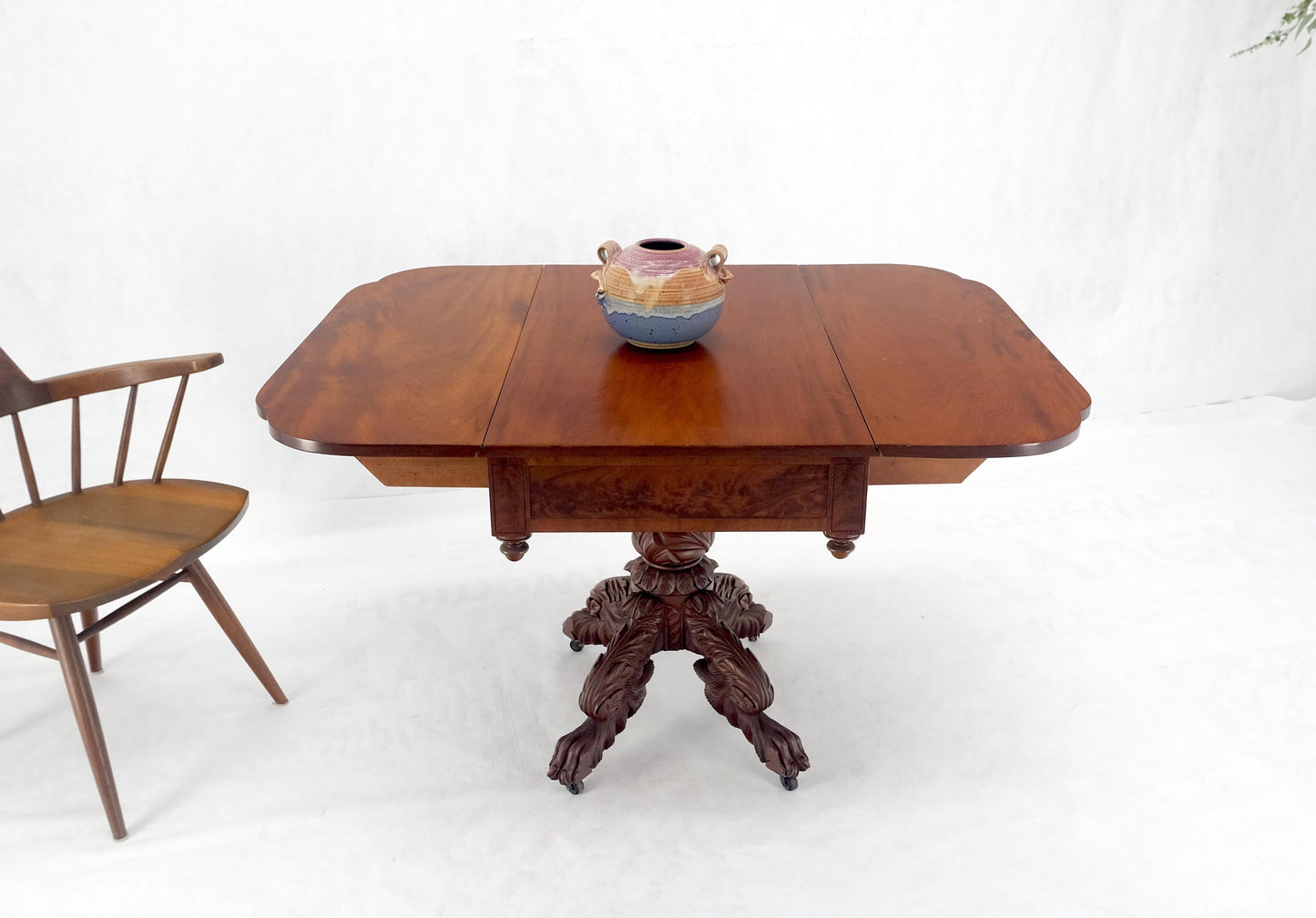 EstablishedLines Solid Mahogany Heavily Fine Carved Base Folding Drop Leaf Pembroke Table MINT!
