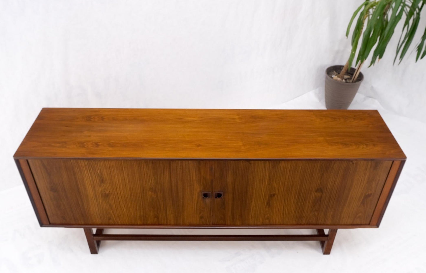 EstablishedLines Tambour Doors Rosewood Danish Mid-Century Modern Long Credenza Buffet Dresser