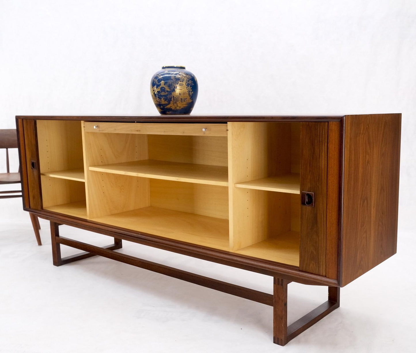 EstablishedLines Tambour Doors Rosewood Danish Mid-Century Modern Long Credenza Buffet Dresser