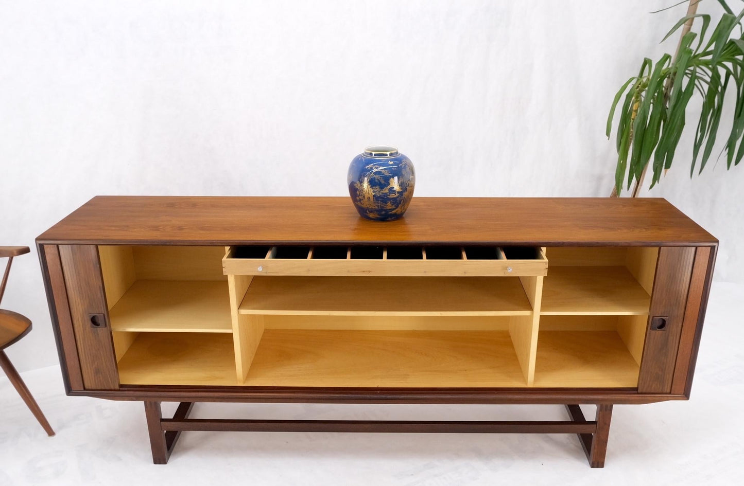 EstablishedLines Tambour Doors Rosewood Danish Mid-Century Modern Long Credenza Buffet Dresser