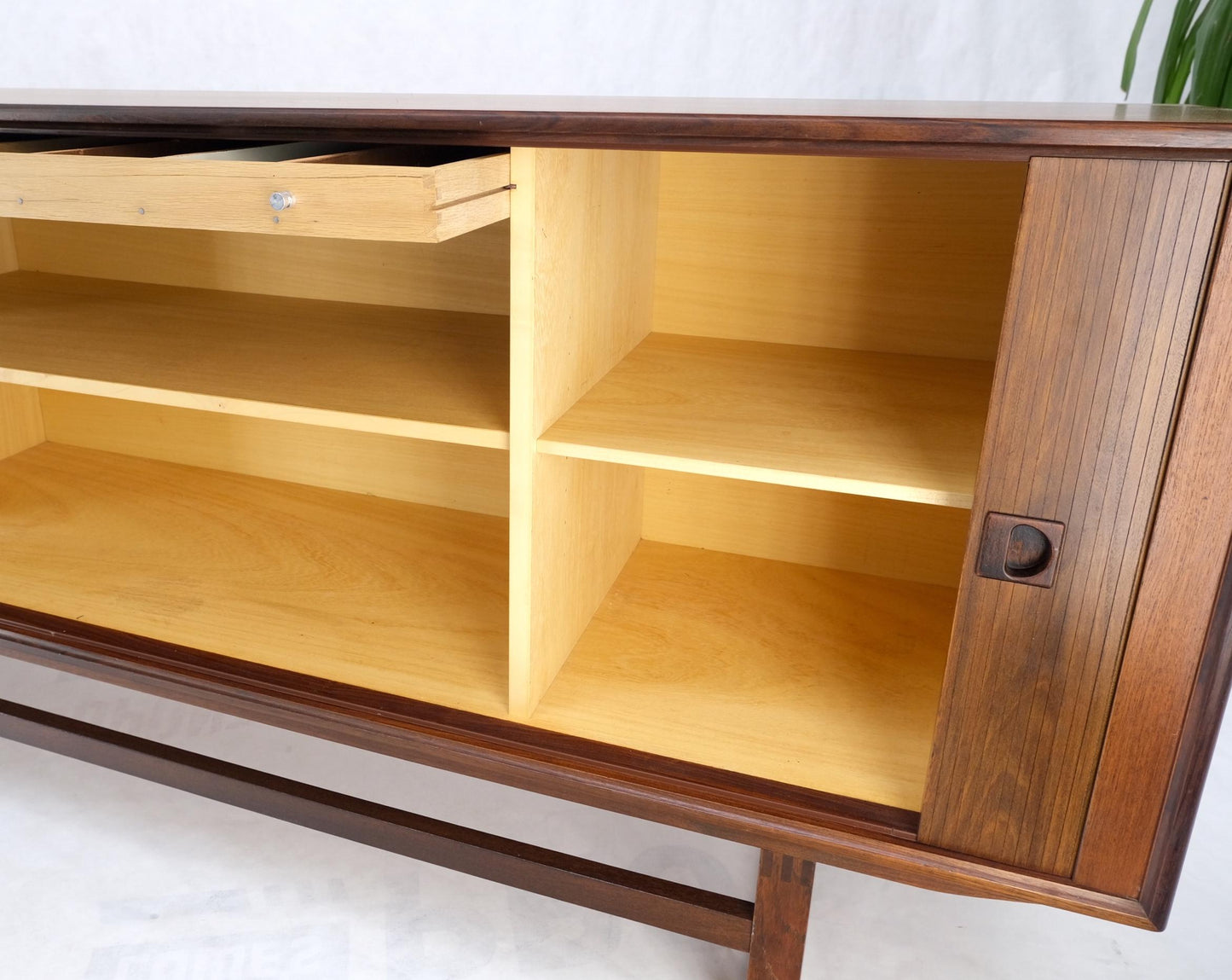 EstablishedLines Tambour Doors Rosewood Danish Mid-Century Modern Long Credenza Buffet Dresser