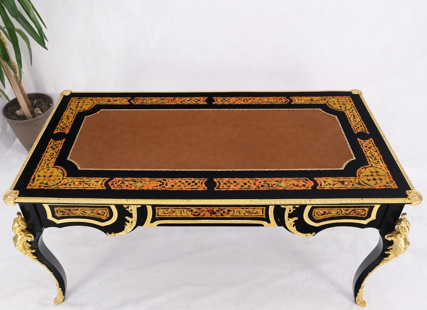 EstablishedLines Enamel Decorated French Louis Revival Ormolu Mounted Bureau Desk Table Console