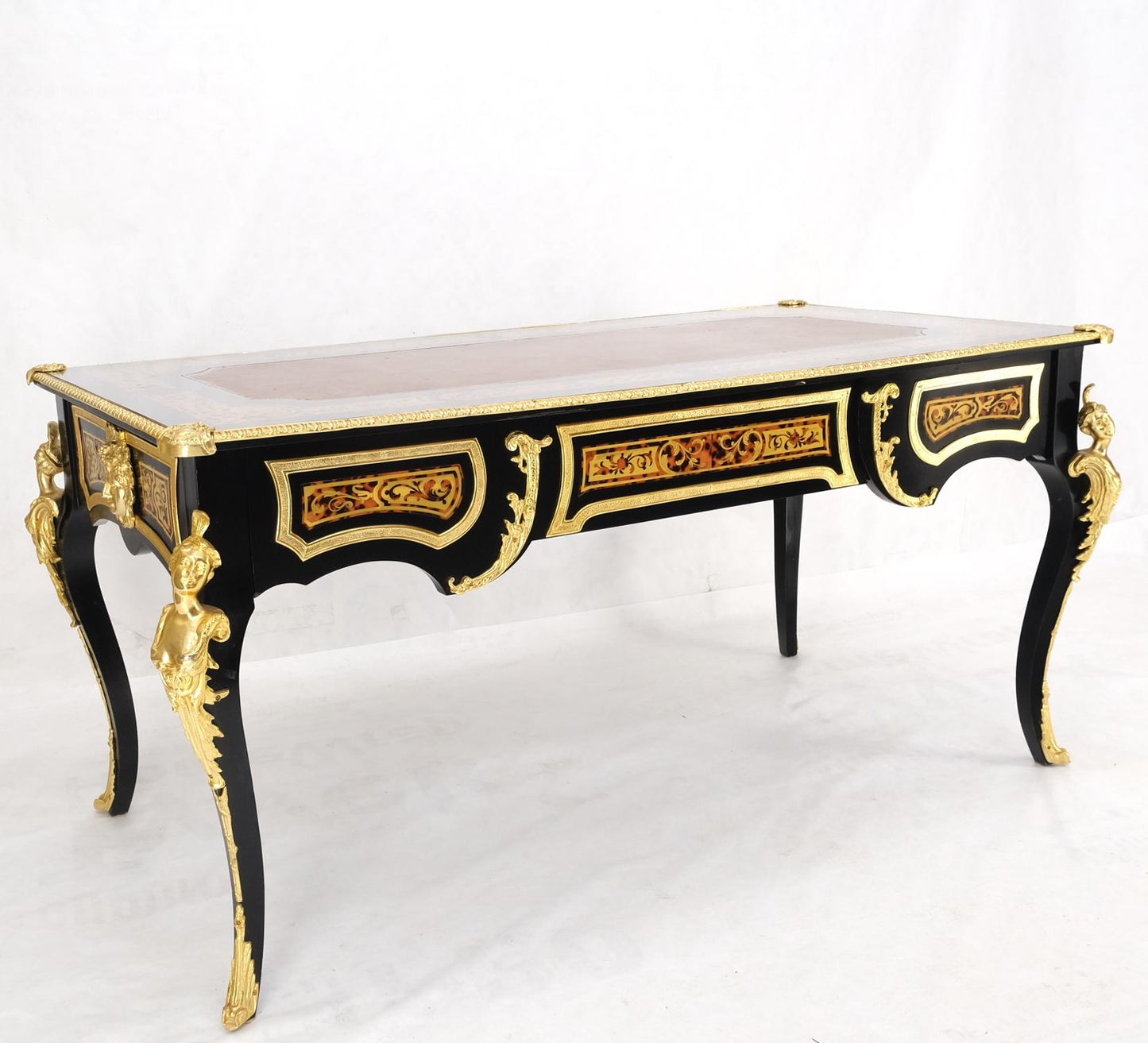 EstablishedLines Enamel Decorated French Louis Revival Ormolu Mounted Bureau Desk Table Console