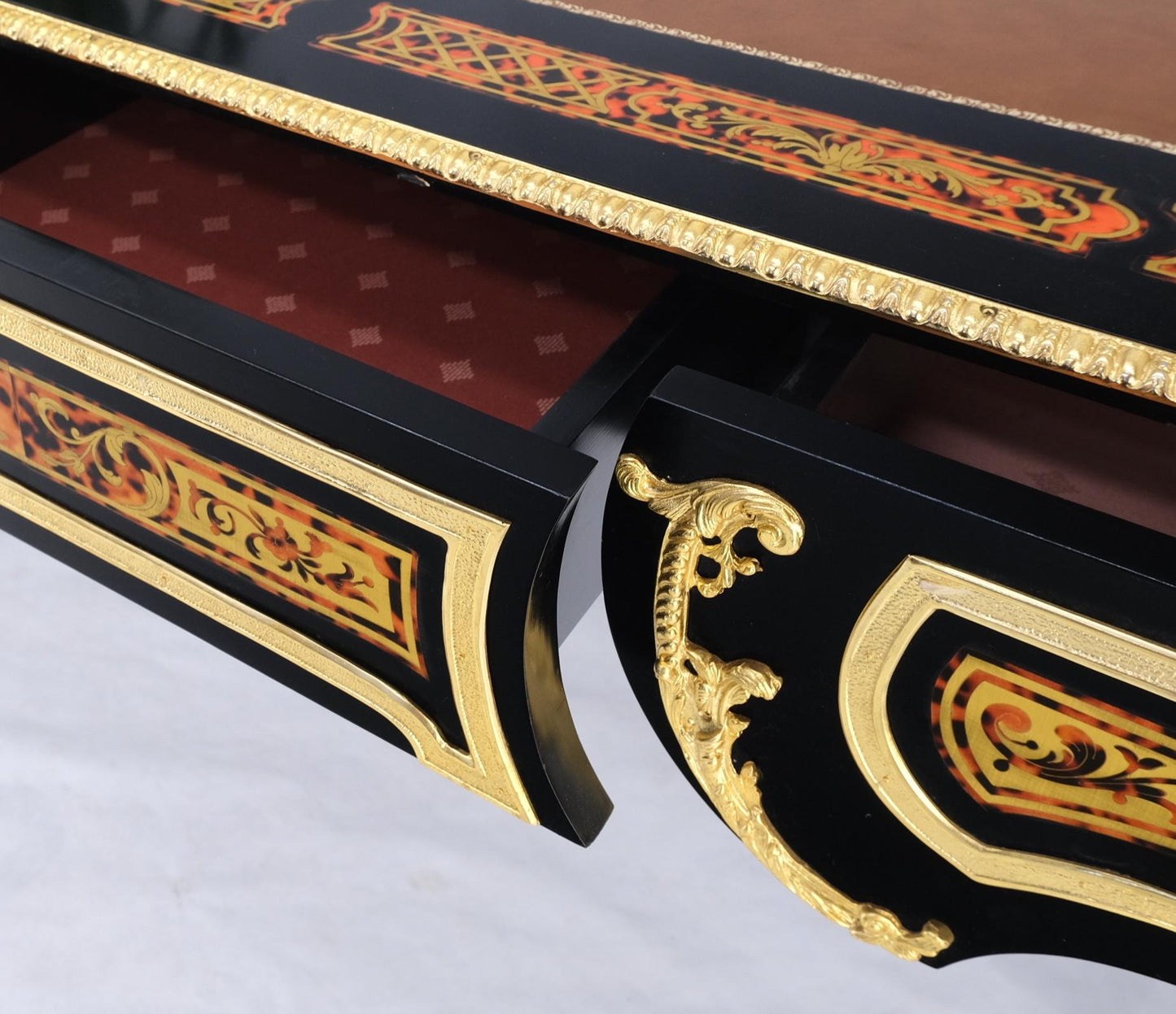 EstablishedLines Enamel Decorated French Louis Revival Ormolu Mounted Bureau Desk Table Console