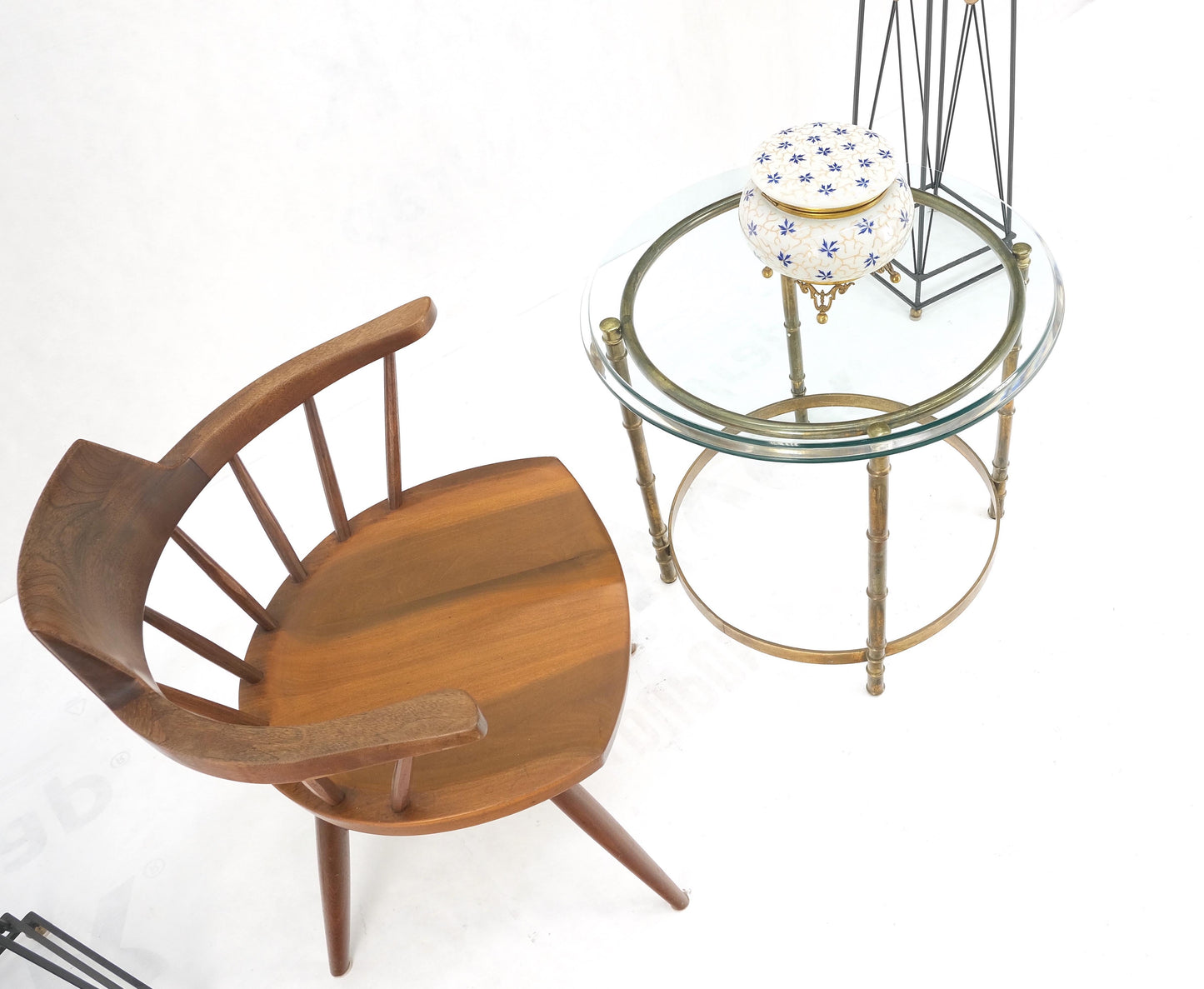 EstablishedLines Occasional 3/4" Thick Round Glass Top Brass Faux Bamboo Base Side End Lamp Table